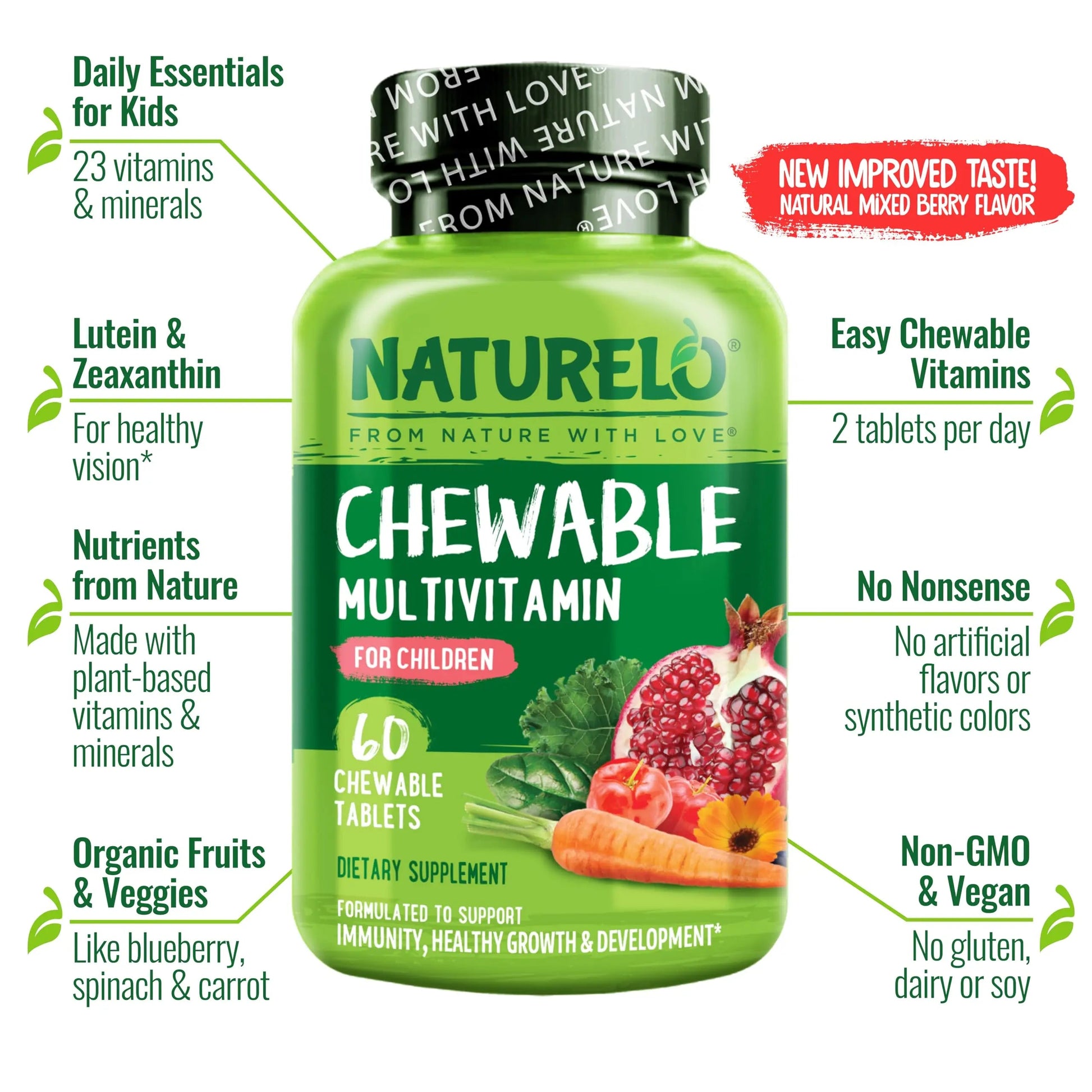 NATURELO Chewable Vitamin for Kids Multivitamin with Whole Food Organic Fruit Blend - 60 Tablets for Children NATURELOAu supplements