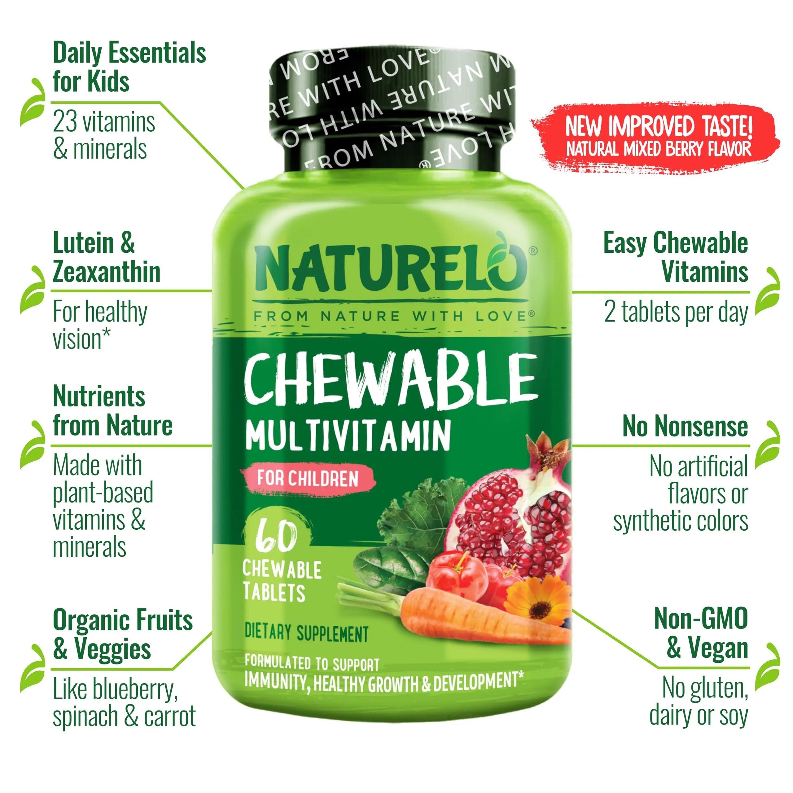 NATURELO Chewable Vitamin for Kids Multivitamin with Whole Food Organic Fruit Blend - 60 Tablets for Children NATURELOAu supplements