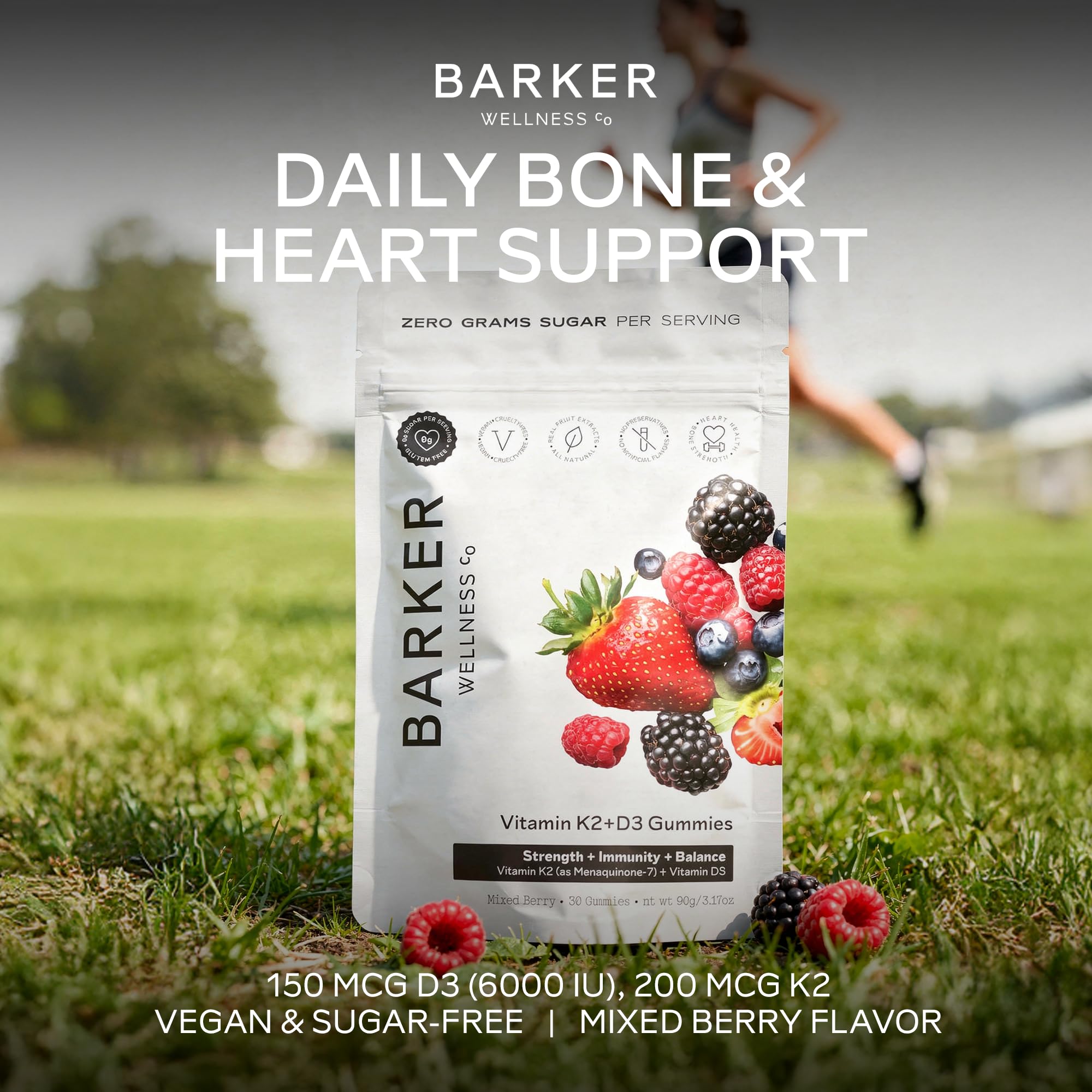 Barker Wellness D3 K2 Vitamin Gummies – Max Potency 6000IU D3 + 200mcg K2 for Strong Bones, Cardiovascular Wellness, Immune Support | Vegan, Sugar-Free, Delicious Mixed Berry | 30 Servings Barker Wellness CoAu supplements