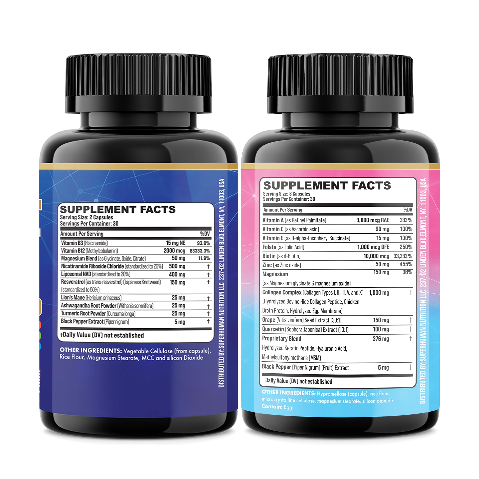 Parrox Forever Young Set with Liposomal NAD, Nicotinamide Riboside, Magnesium, Resveratrol, Lion's Mane, Collagen Peptides Types I, II, III, V and X, Biotin & Keratin, Hyaluronic Acid, Zinc, Quercetin ParroxAu supplements