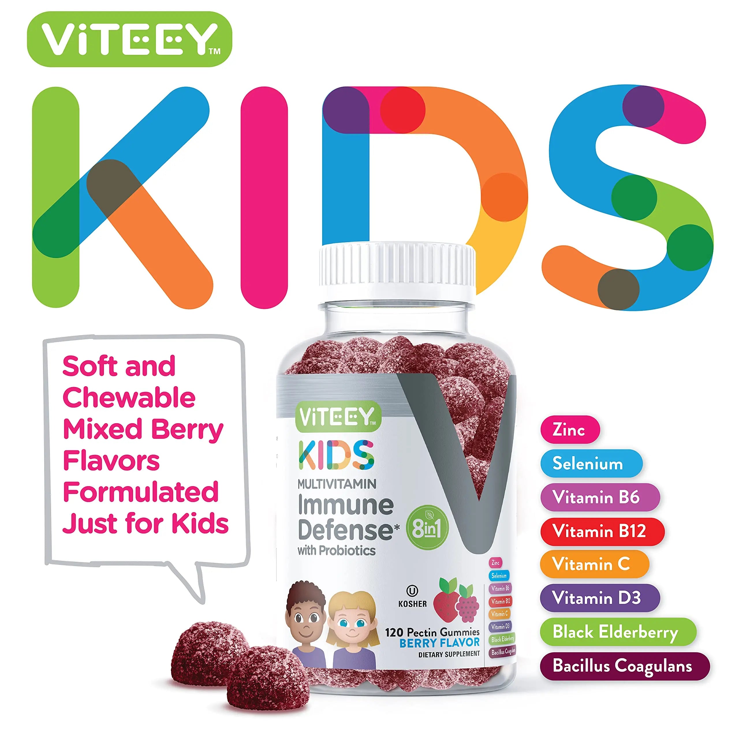 Viteey Kids Multivitamin Gummies with Probiotics - 8-1 Kids Vitamins for Immune Health Support with Vitamin C, D3, B12, B6 ViteeyAu supplements