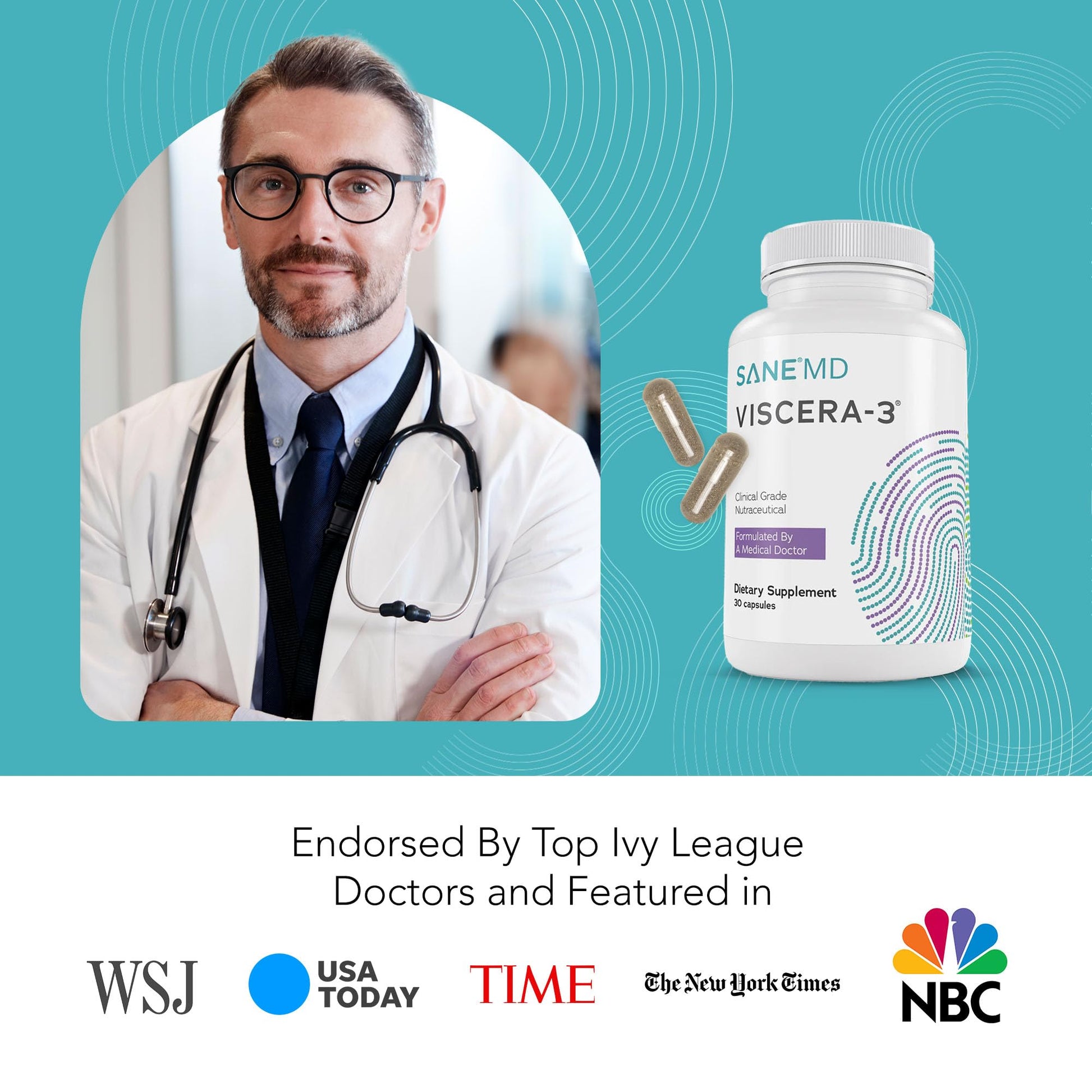 SANE MD - Viscera 3 Postbiotics with Tributyrin - Sodium Butyrate Supplement for Gas and Bloating Relief - Gut Health - IBS & Leaky Gut Butyric Acid Supplement - NSF Certified - 30 Capsules SANEAu supplements