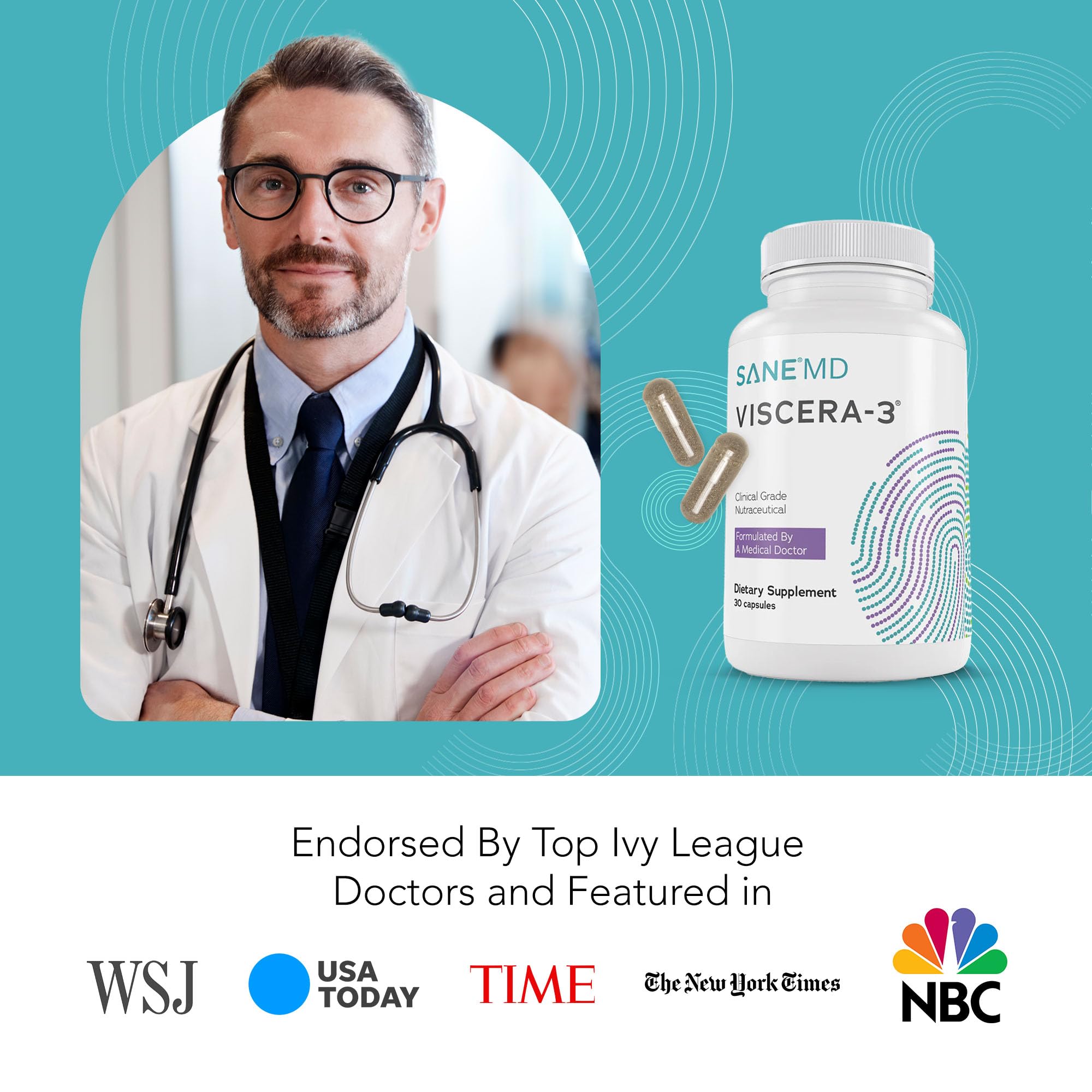 SANE MD - Viscera 3 Postbiotics with Tributyrin - Sodium Butyrate Supplement for Gas and Bloating Relief - Gut Health - IBS & Leaky Gut Butyric Acid Supplement - NSF Certified - 30 Capsules SANEAu supplements