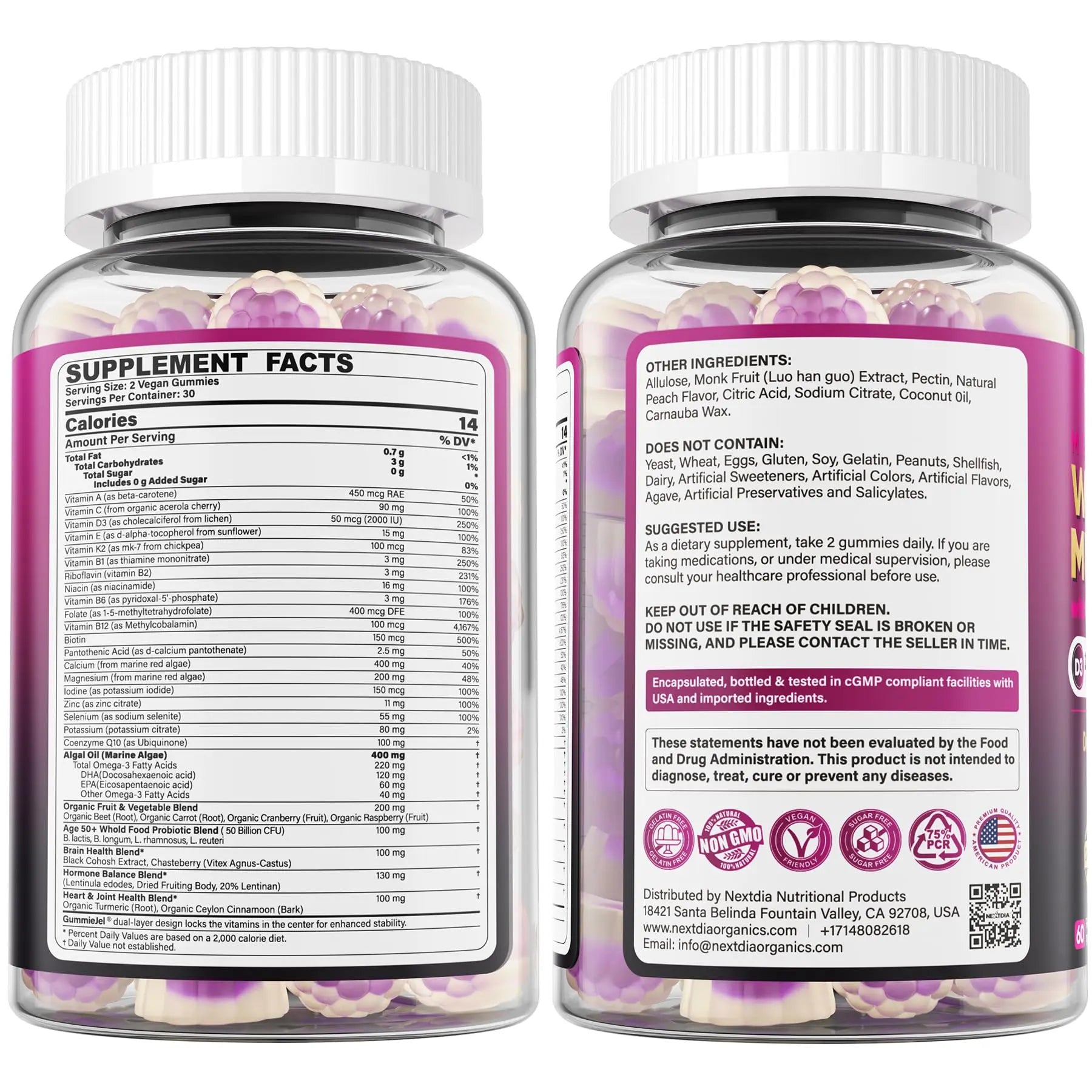 Multivitamin for Women 50 Plus Gummies, Vegan Omega 3, Methylfolate, Calcium, D3 K2, CoQ10, Daily Vitamin A C E, Methylated B12, Biotin, B Complex NextdiaAu supplements