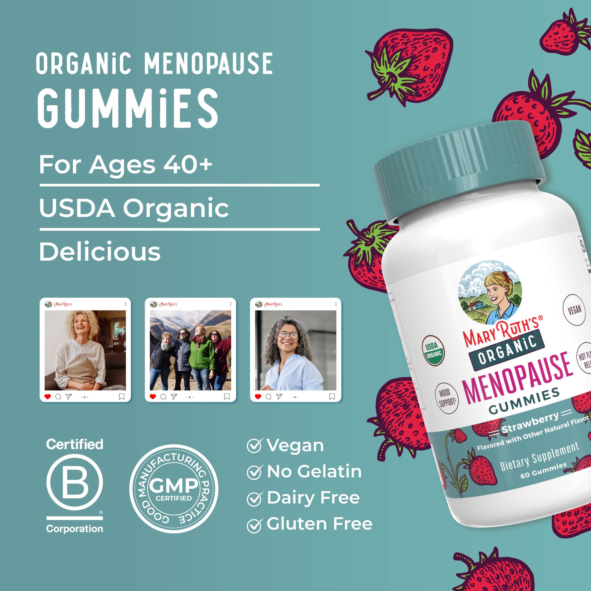 Organic Menopause Gummies by MaryRuth's | Menopause Supplements for Women | Mood Support | Hot Flash Relief | Maca Root | Black Cohosh | USDA Organic | Non-GMO | Vegan | 30 Servings MARYRUTH'SAu supplements