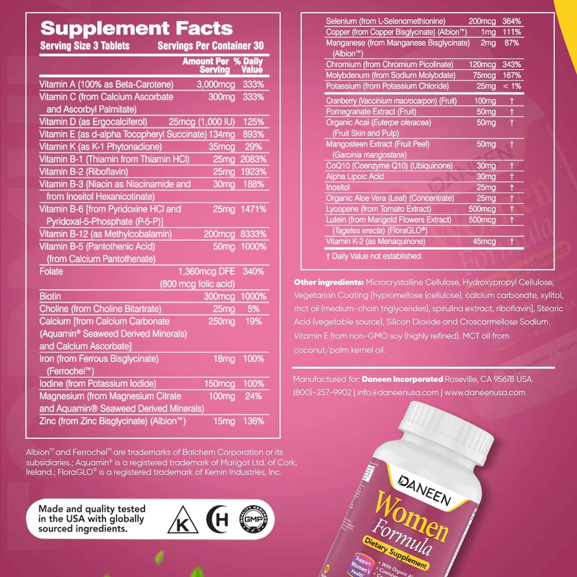 DANEEN Daily Multivitamin for Women - 36 Essential Ingredients - 90 Tablets - Vitamins for Women Multivitamin DANEENAu supplements
