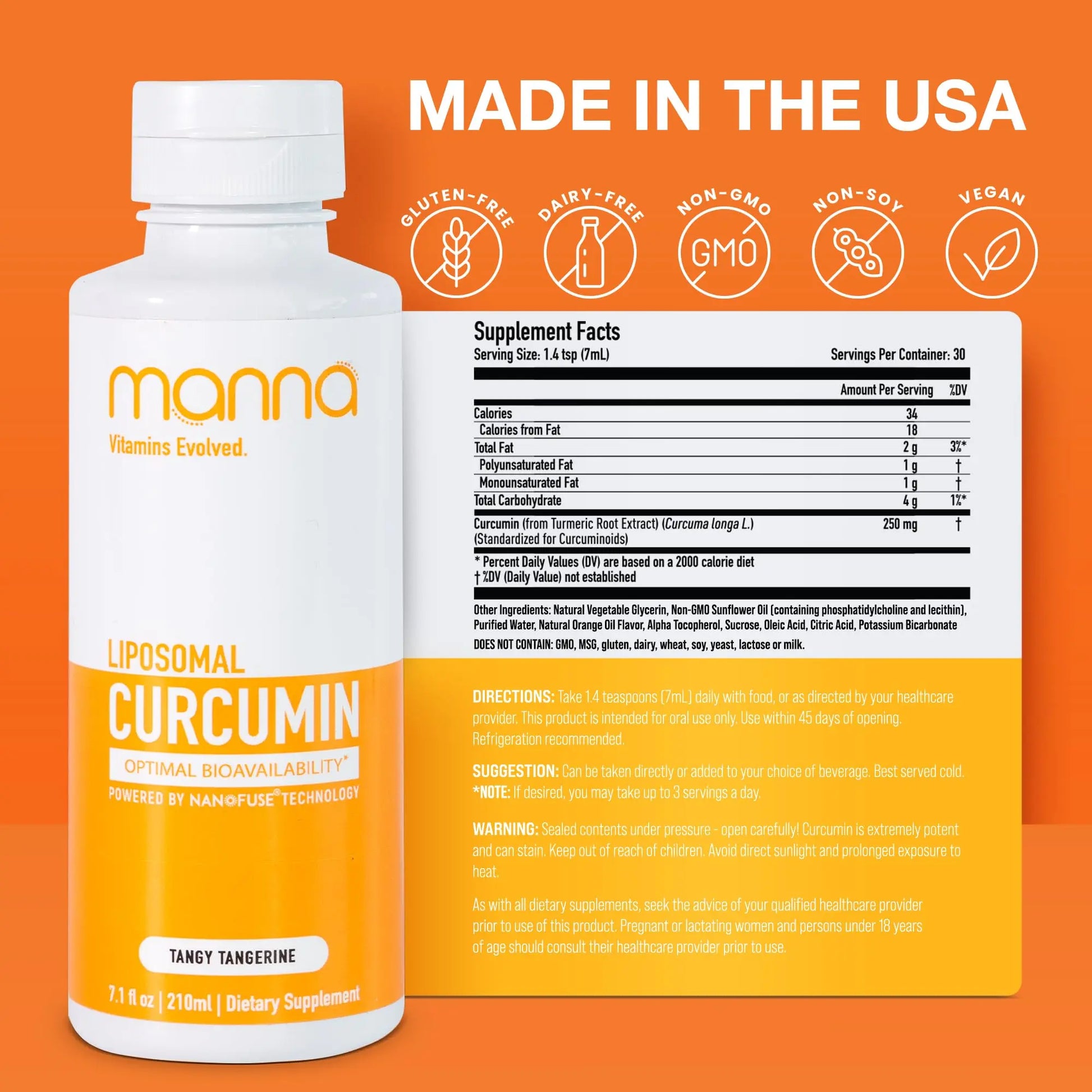 Manna Vitamins Evolved Liposomal Liquid Curcumin for Advanced Absorption Best Turmeric Supplement for Daily Joint & Immune Health Support - Vegan, Non-GMO, 95% Curcuminoids (1 Pack) Manna Vitamins Evolvednz supplements