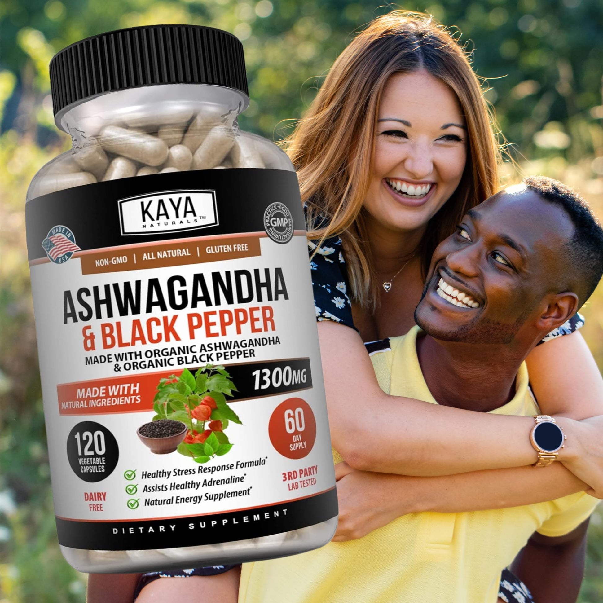 Kaya Naturals Ashwagandha 1300mg, 120 Count Capsules for Stress Relief, Adrenal, Mood & Thyroid Support, Black Pepper and 100% Pure Ashwagandha -120 Capsules Kaya NaturalsAu supplements