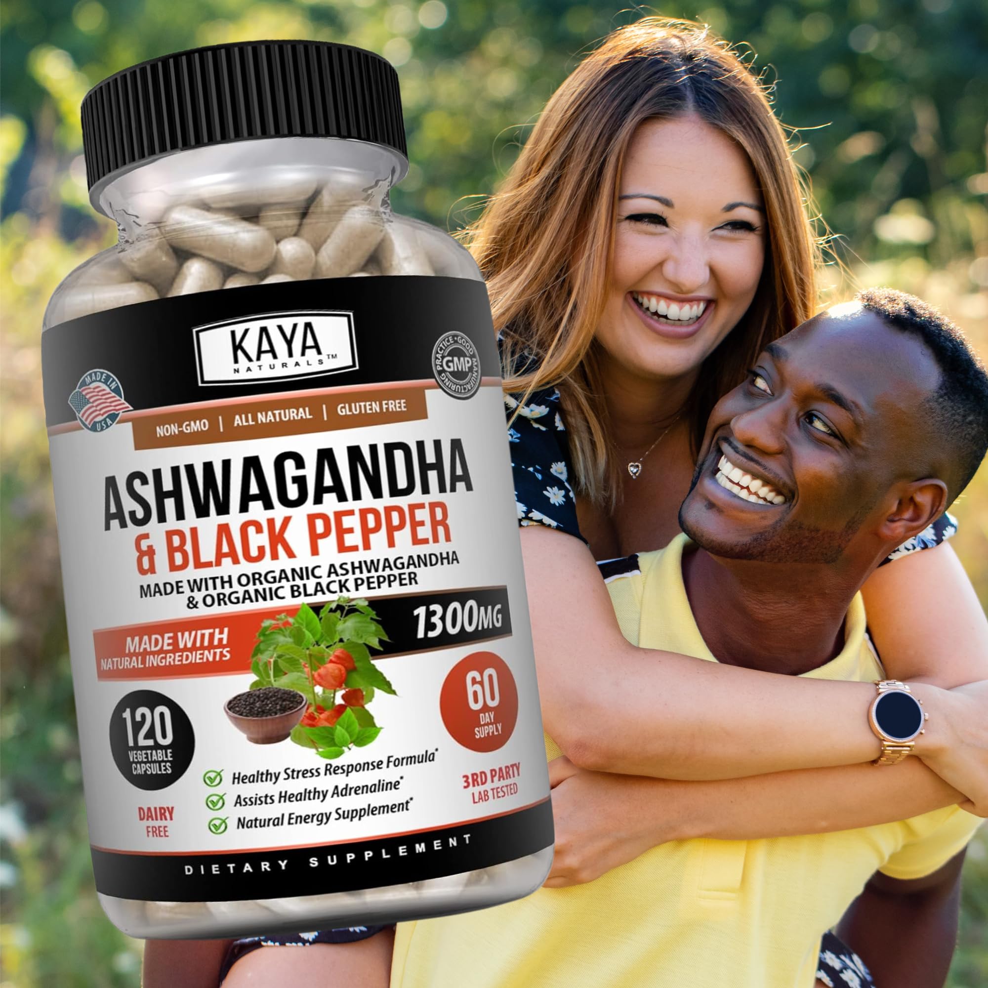 Kaya Naturals Ashwagandha 1300mg, 120 Count Capsules for Stress Relief, Adrenal, Mood & Thyroid Support, Black Pepper and 100% Pure Ashwagandha -120 Capsules Kaya NaturalsAu supplements