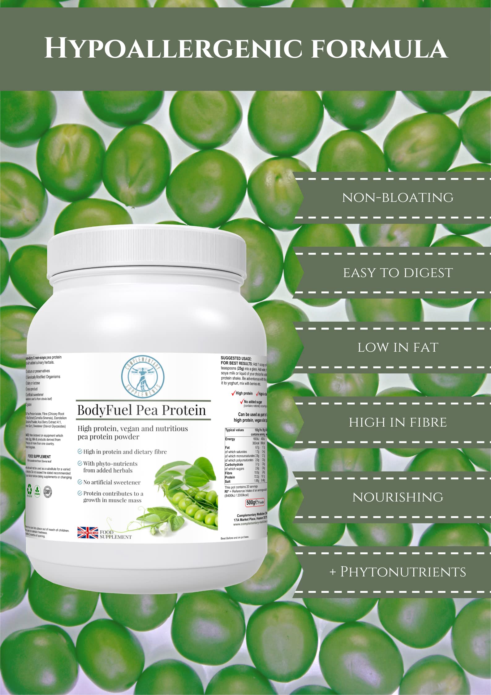 Complementary Supplements - BodyFuel Hypoallergenic Pea Protein Isolate Powder Plus Phytonutrients Complementary SupplementsAu supplements