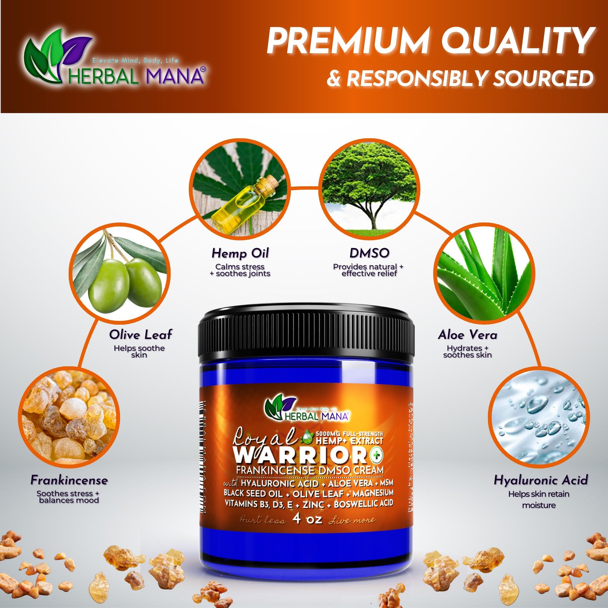 Herbal Mana Royal Warrior with 5000mg Hemp Lotion - 99.9% Pure DMSO Cream Herbal ManaAu supplements