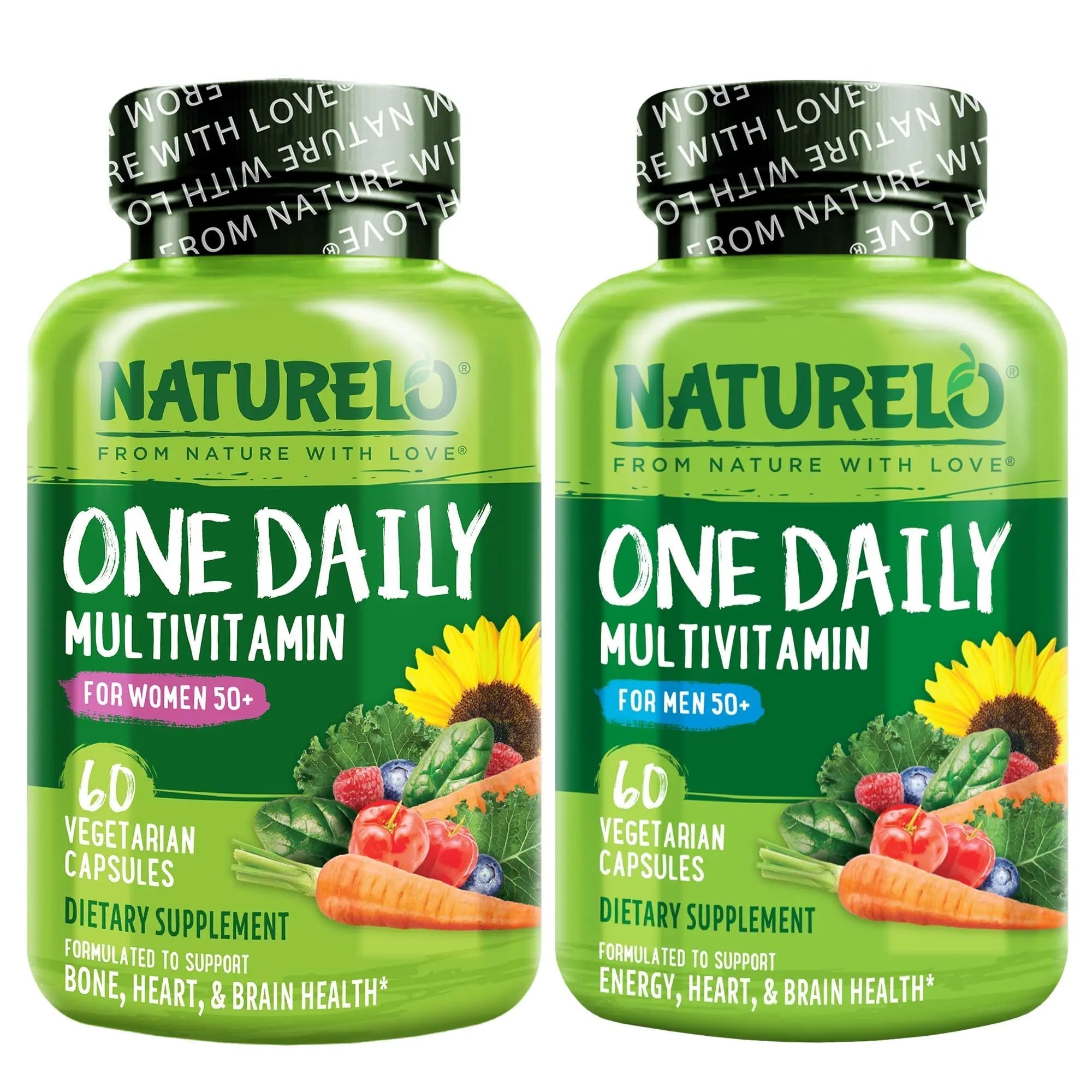 NATURELO One Daily Multivitamin for Men 50+, 60 Capsules and One Daily Multivitamin for Women 50+ (Iron Free), 60 Capsules Bundle - 2 Month Supply NATURELOAu supplements