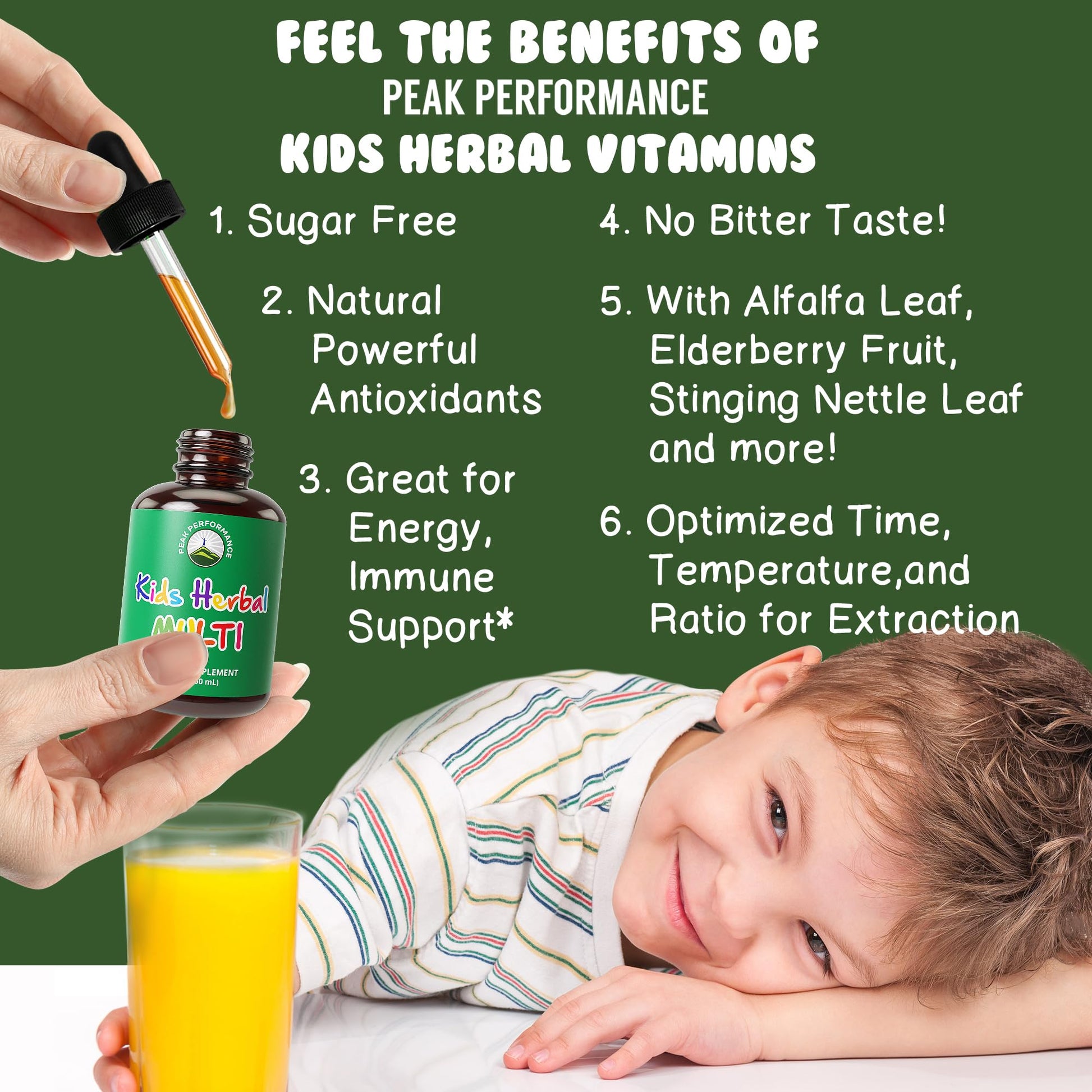 Kids Vitamins from Herbs. Liquid Kids Herbal Multivitamin. No Bitter Taste. Sugar Free 14-in-1 Vegan Supplement Drops for Toddlers, Children, Teens. Mixed in Water They Won't Even Taste It Peak PerformanceAu supplements