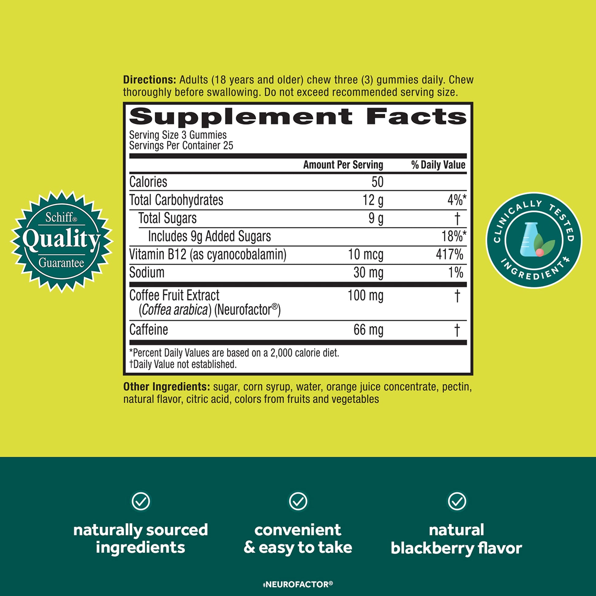 NEURIVA Brain + Energy Gummies, Nootropic Brain Supplements for Focus and Concentration with Neurofactor, Vitamin B12 & Caffeine for an Energy Boost*, 75ct Natural BlackBerry NEURIVAAu supplements
