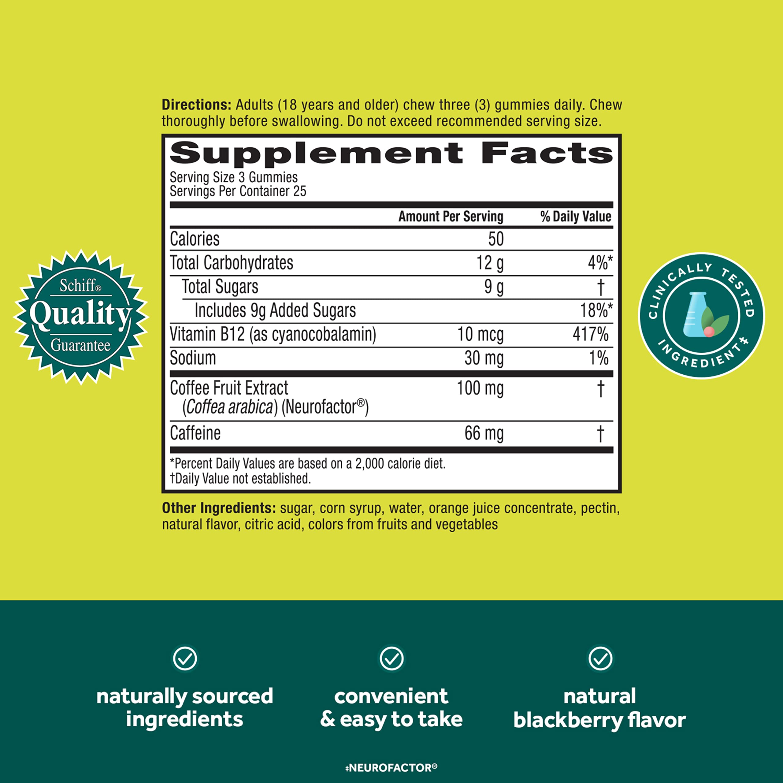 NEURIVA Brain + Energy Gummies, Nootropic Brain Supplements for Focus and Concentration with Neurofactor, Vitamin B12 & Caffeine for an Energy Boost*, 75ct Natural BlackBerry NEURIVAAu supplements