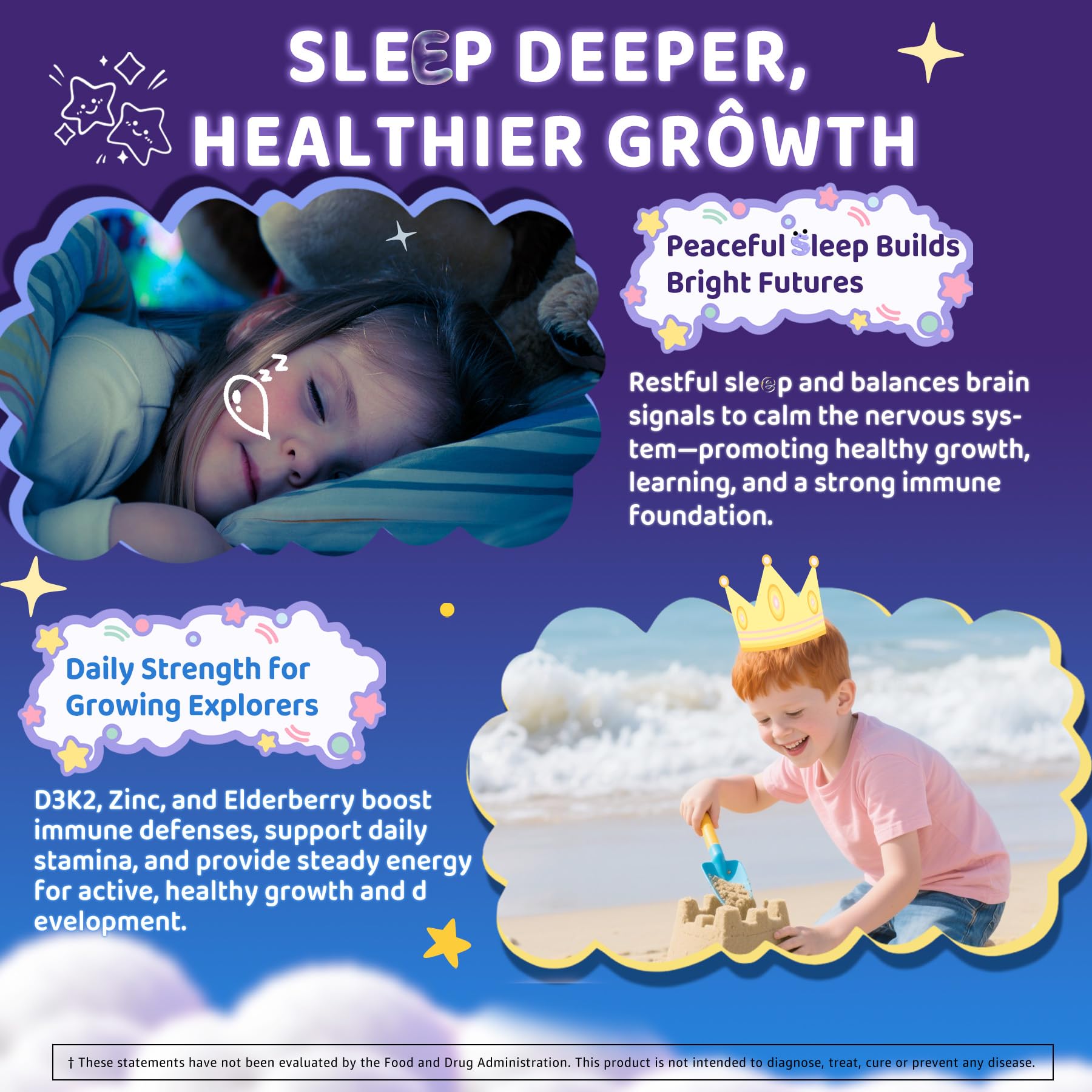 Kids Sleep Gummies, NO Melatonin Sleep Aid Gummies w/ Magnesium Glycinate, Magnesium Malate, L-Theanine, Lavender, B6, Zinc, D3K2 for Restful Sleep, Relax Brain & Muscle, Immune Support, Non-GMO 1Pack ELLAMENTZAu supplements