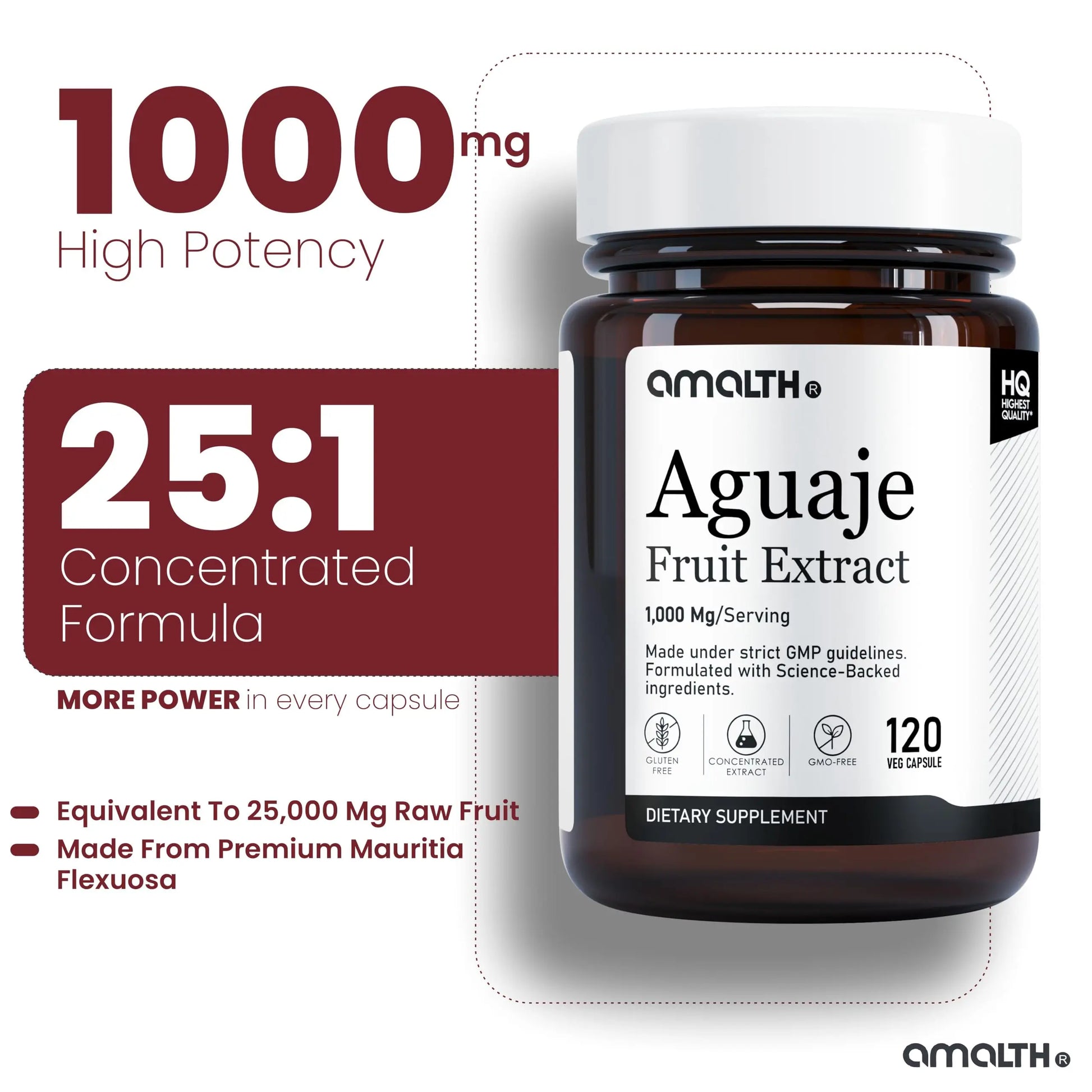 Amalth Aguaje Curves Capsule for Women 1000 mg- Extra Strength from Peru Natural Supplements- 120 Capsules Non- GMO Premium Quality Pills AMALTHnz supplements