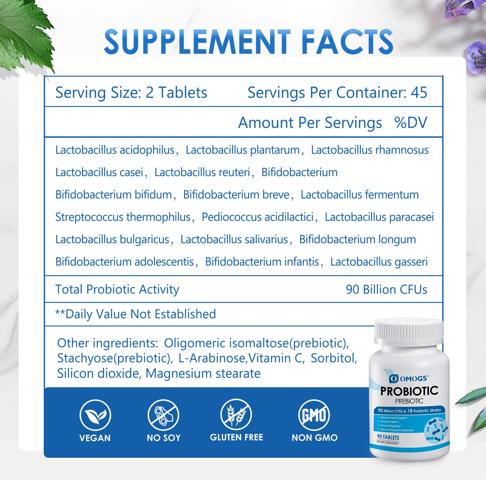 OMOGS Probiotics 90 Billion CFUs 18 Strains,with 3 Organic Prebiotic, Probiotics Supplement OMOGSAu supplements