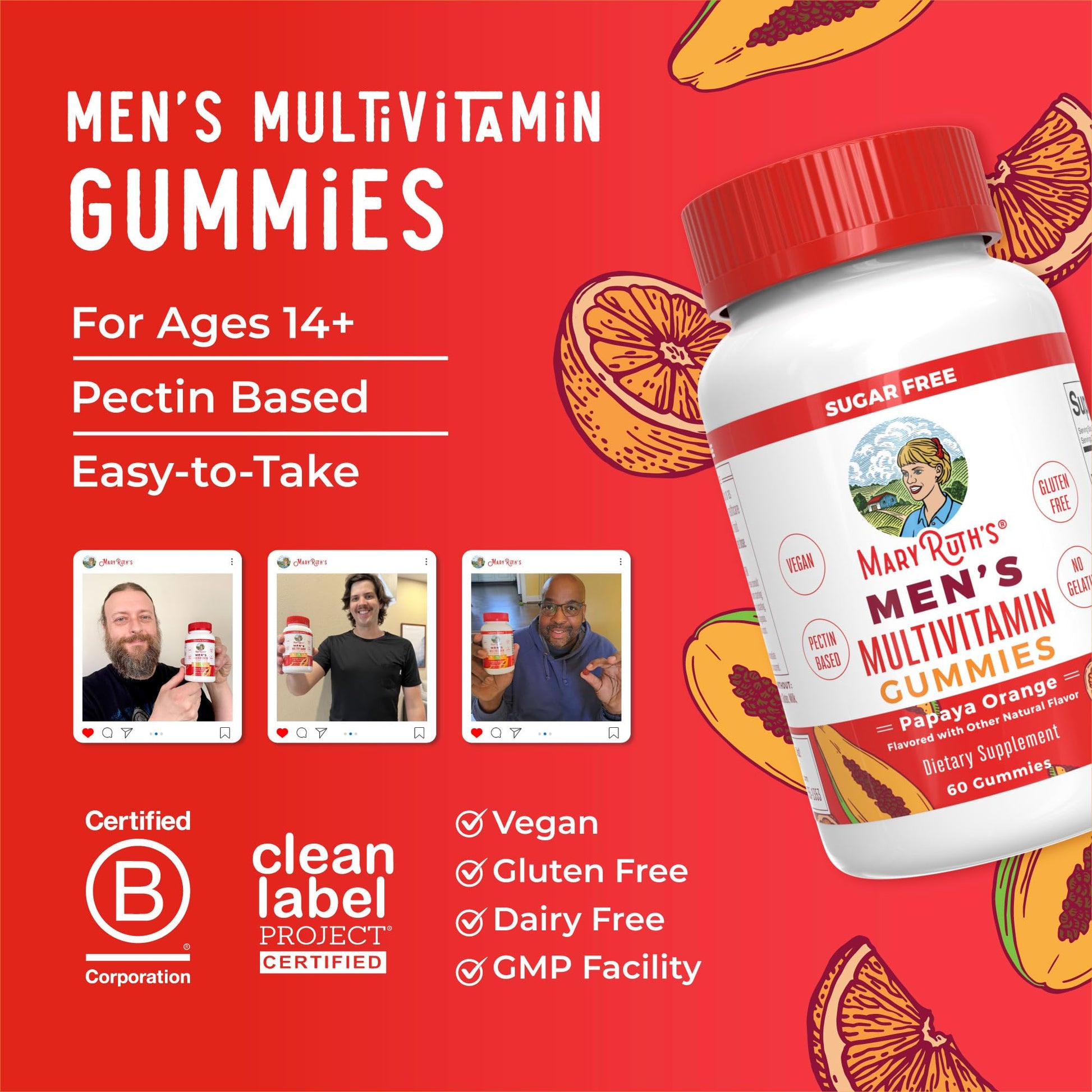 MaryRuth's Multivitamin Gummies for Men | Vitamin A, C, D, E, B6, B12, Biotin, Zinc | Energy Metabolism | Immunity | Bone Health | Cellular Health | Vegan | Non-GMO | Gluten & Sugar Free | 60 Count MARYRUTH'SUS supplements
