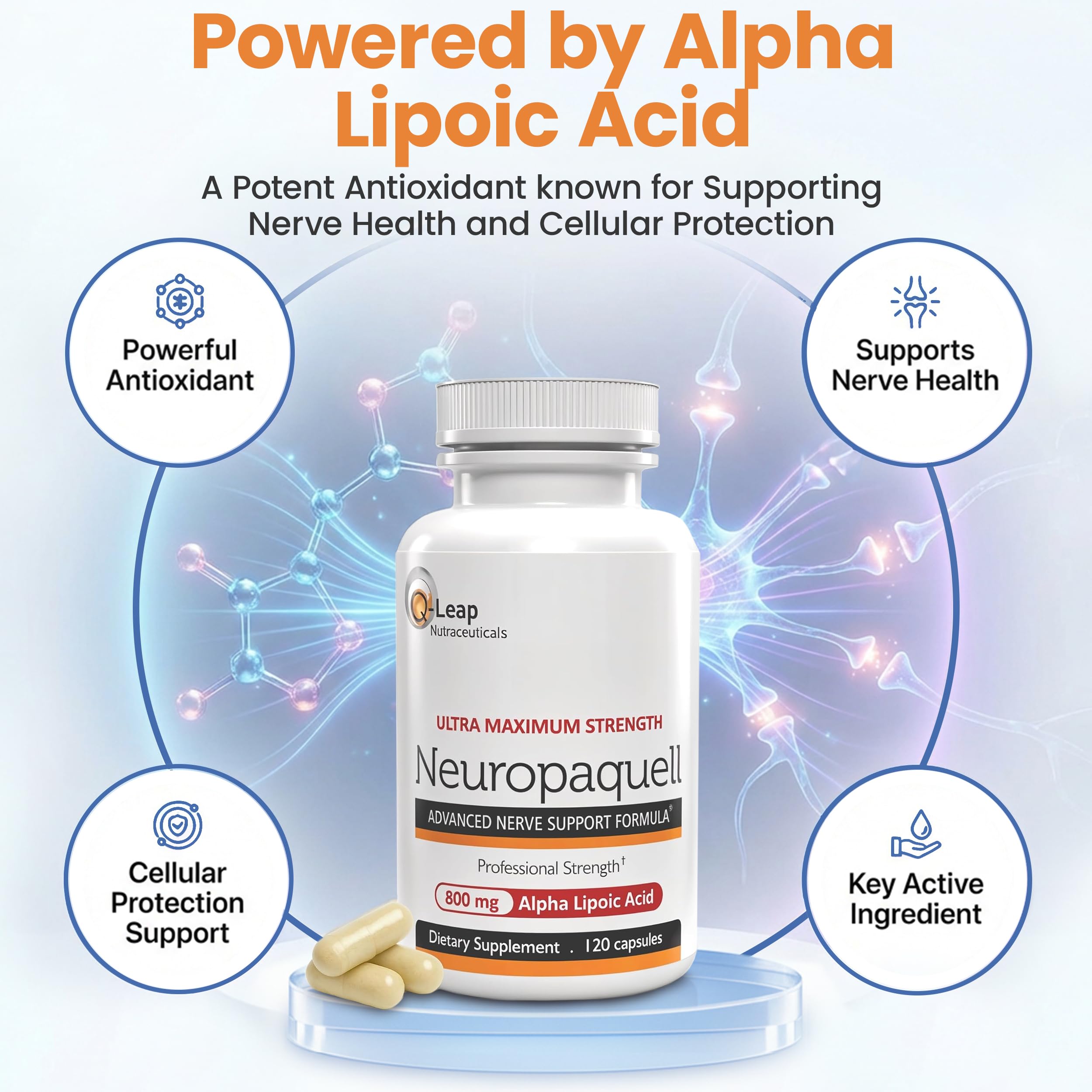 Platinum Health Alpha Lipoic Acid for Neuropathy Nerve Pain Support, Supplement, B Vitamins, L Arginine, All Natural Maximum Strength Neuropaquell for Discomfort in Feet, Hand, Toes,120 Capsules,800mg Platinum HealthAu supplements