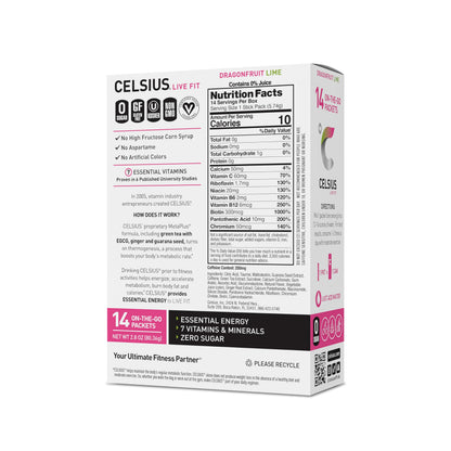 CELSIUS Dragonfruit Lime On-the-Go Powder Stick Packs, Zero Sugar 14 Count(Pack of 1) CELSIUSUS supplements