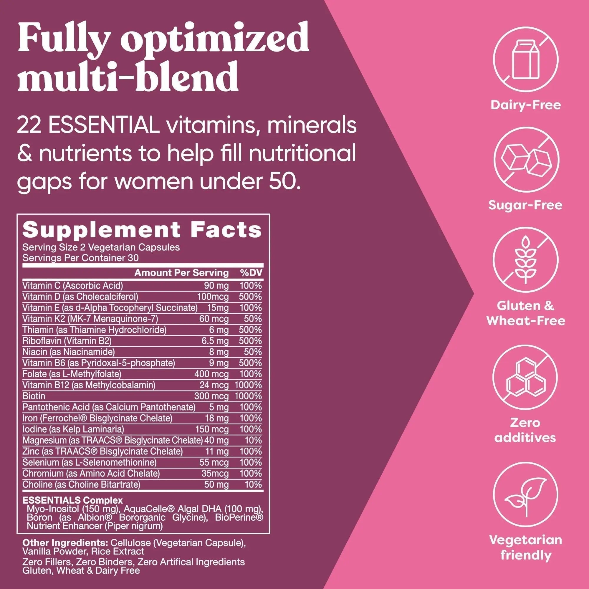 Next Gen Multivitamin for Women – 22 Optimized Vitamins for Immunity, Beauty, Brain, Energy, Bones and Heart – Vitamin C, D, E, K, Iron, B6 and DHA Eu NaturalAu supplements