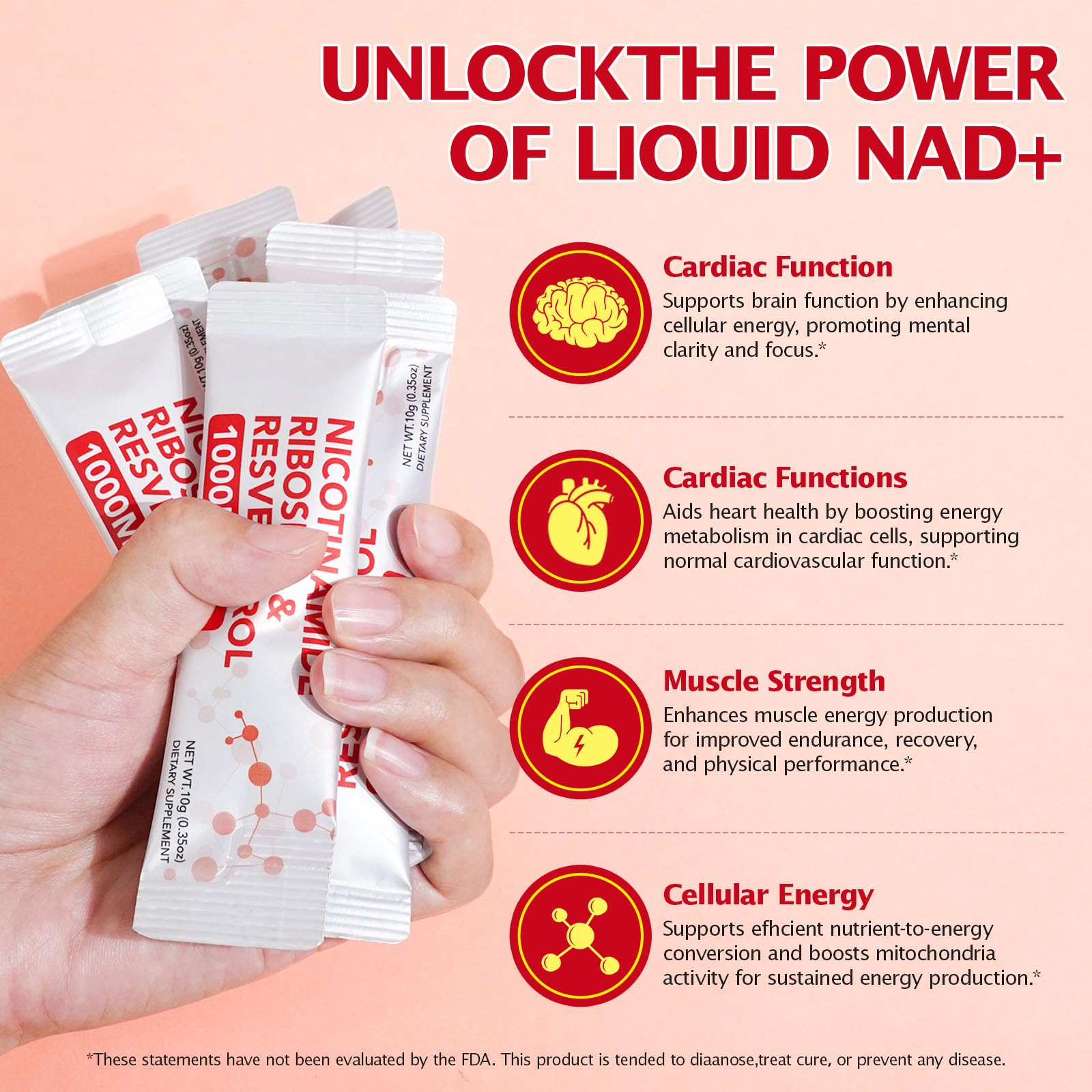 NAD+ Supplement 1000mg Liquid Packets 21pcs, Nicotinamide Riboside Resveratrol, NAD Supplements for Women Men, Anti-Aging, Repairs Cells, Support Natural Vitality NyloriaineAu supplements