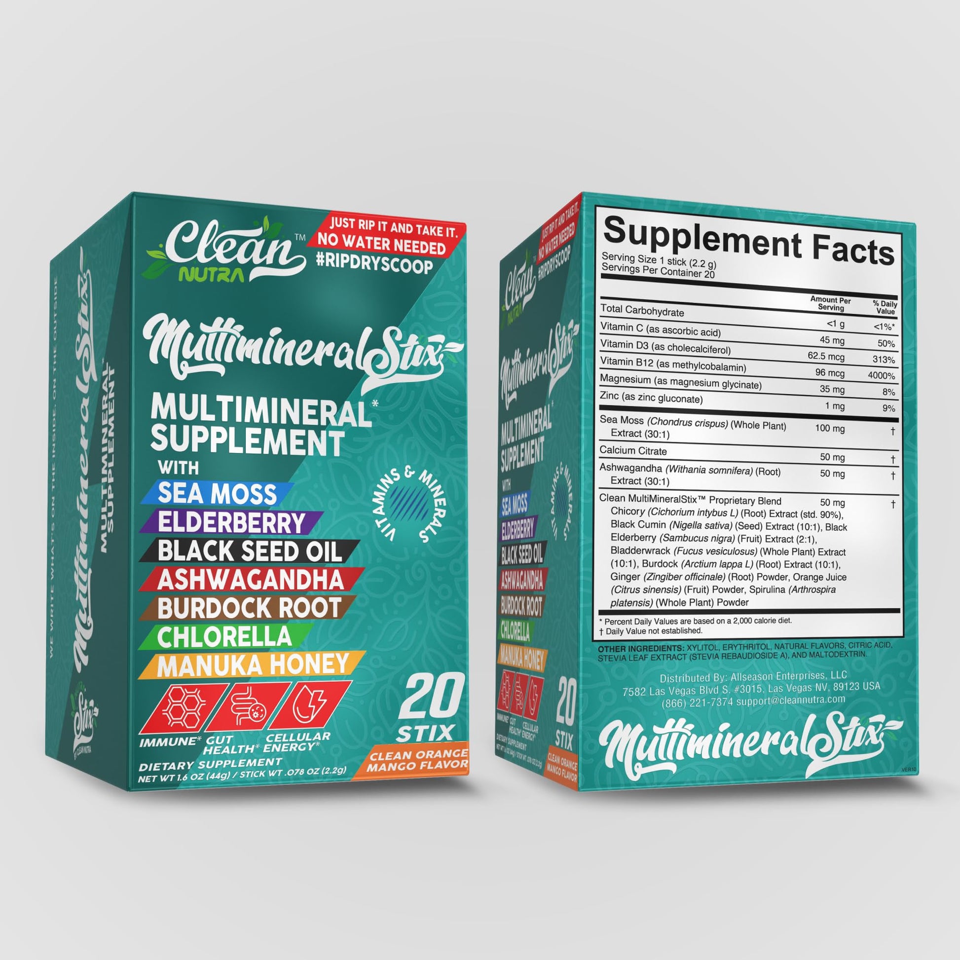 Sea Moss Powder Elderberry Ashwagandha Chlorella Manuka Honey VitaminD3 Vitamin C Zinc Spirulina Iodine Greens Detox Immune Support Sugar Free Hydration Powder Drink Mix – 20 Sticks Clean NutraceuticalsAu supplements