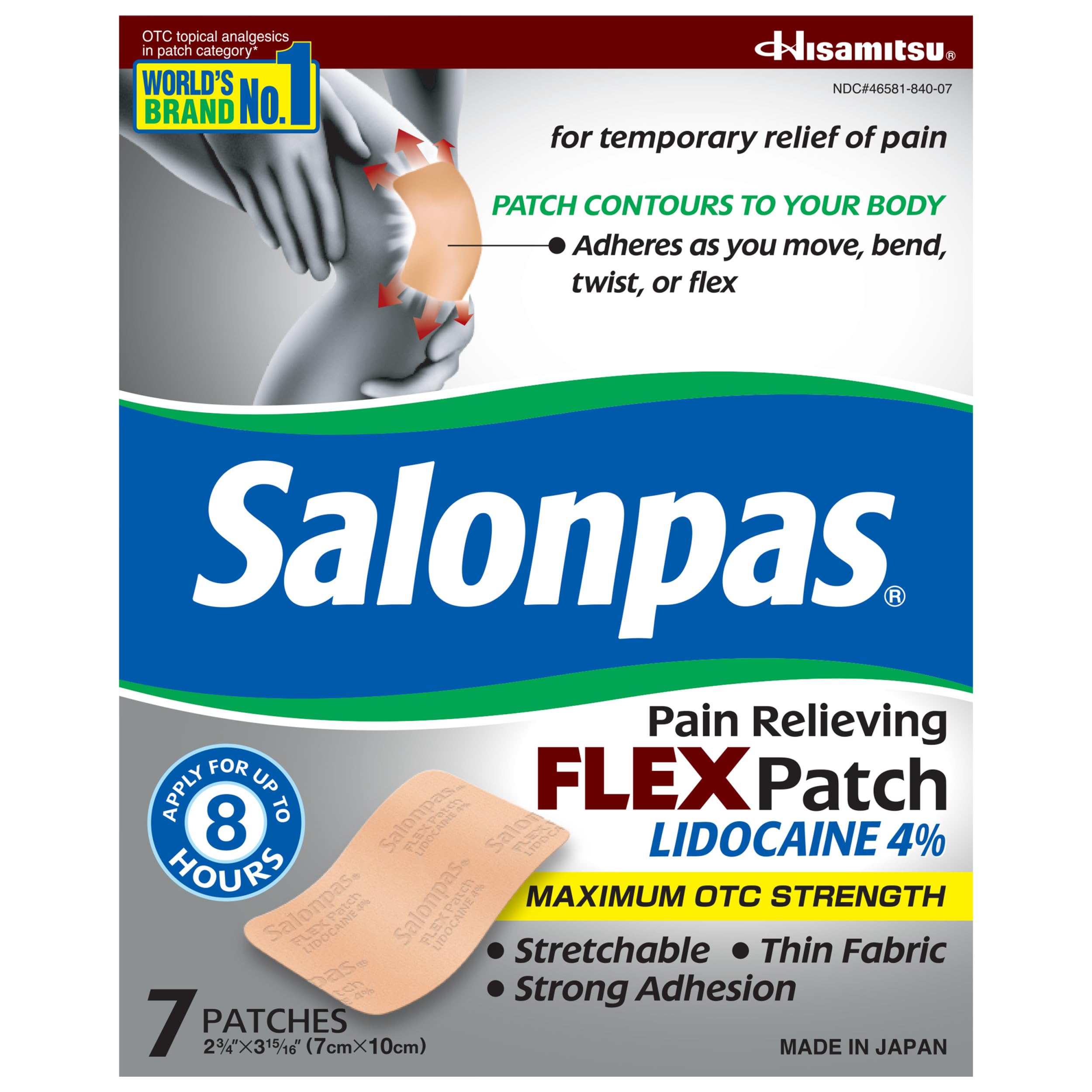 Salonpas Maximum OTC Strength Lidocaine 4% Pain Relieving Flex Patch, Apply for Up to 8 Hours, Unscented, Thin, Flexible, Lightweight, Patch Stays in Place, 7 Patches SalonpasAu supplements