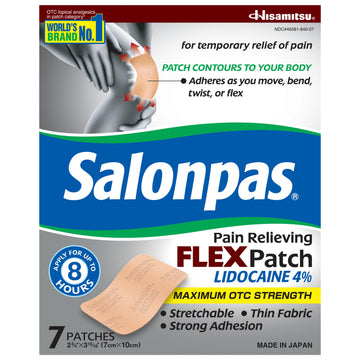 Salonpas Maximum OTC Strength Lidocaine 4% Pain Relieving Flex Patch, Apply for Up to 8 Hours, Unscented, Thin, Flexible, Lightweight, Patch Stays in Place, 7 Patches SalonpasAu supplements