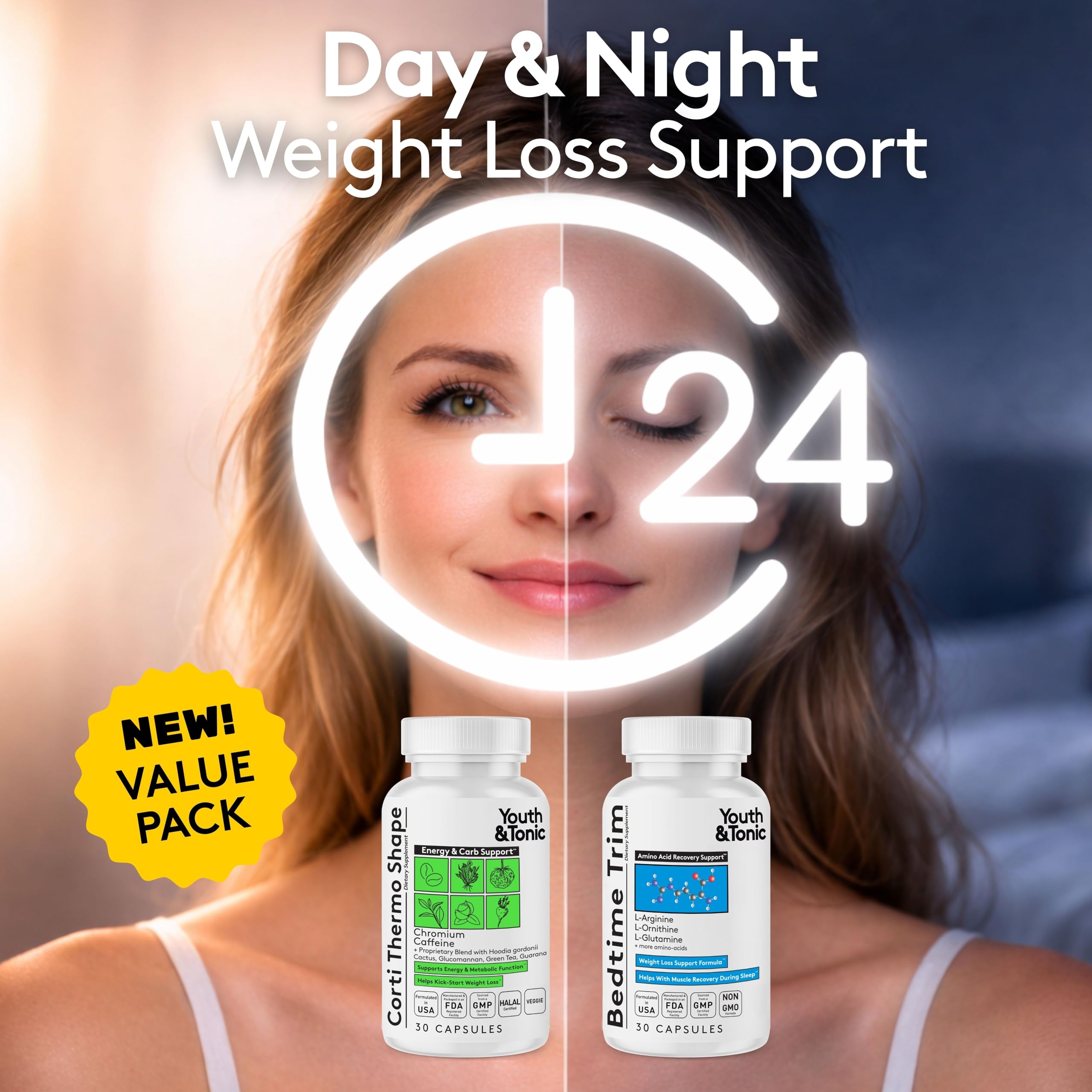Youth & Tonic PM Bedtime Trim for Lean Appearance & Muscle Definition Support – Nighttime Amino Acids Supplement for Overnight Recovery, Men & Women, 30 Capsules Youth & TonicAu supplements