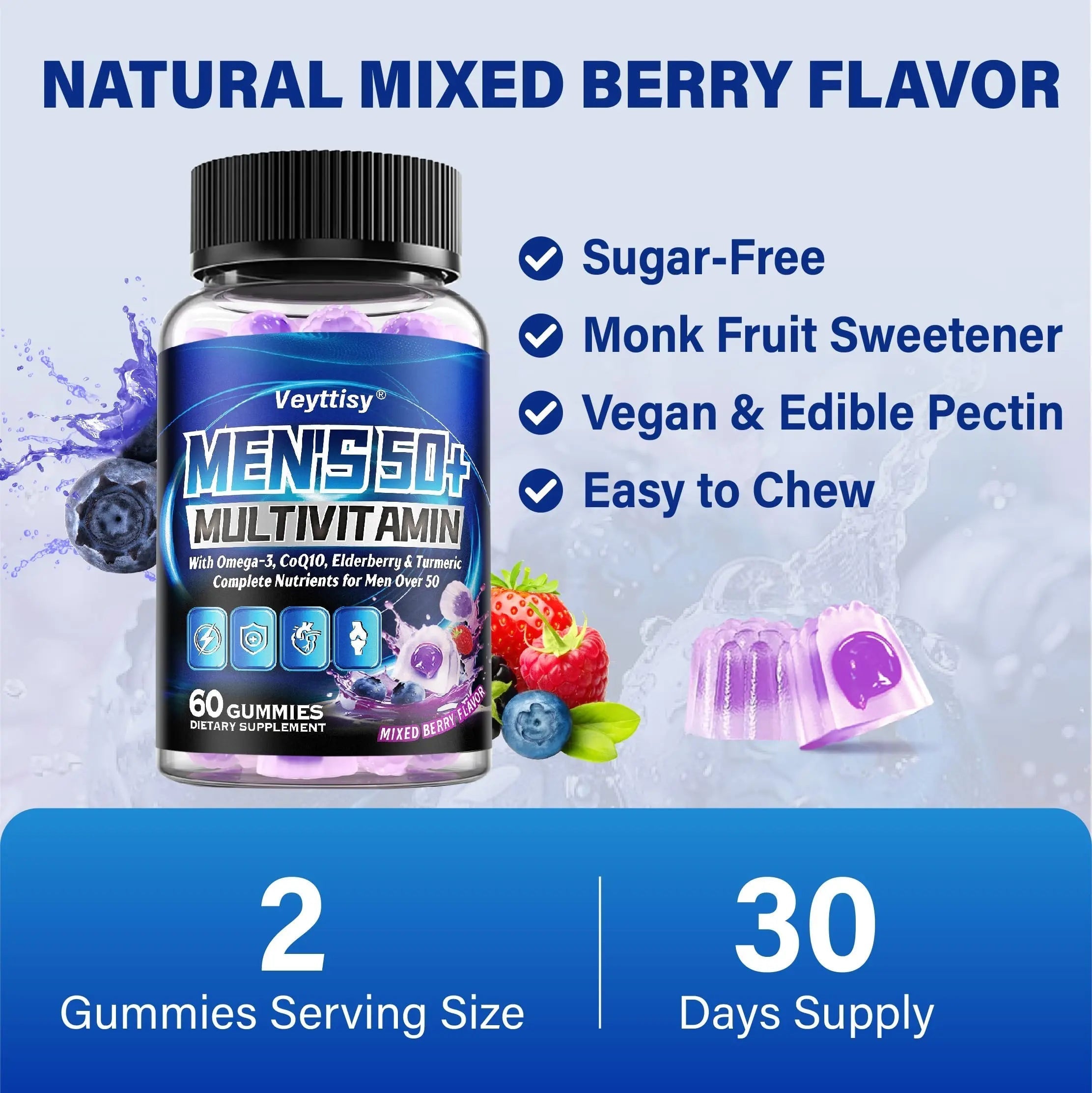 Sugar Free Multivitamin Gummies for Men 50 Plus - Methylated Multivitamin with Omega-3, CoQ10, Elderberry & Turmeric VeyttisyAu supplements