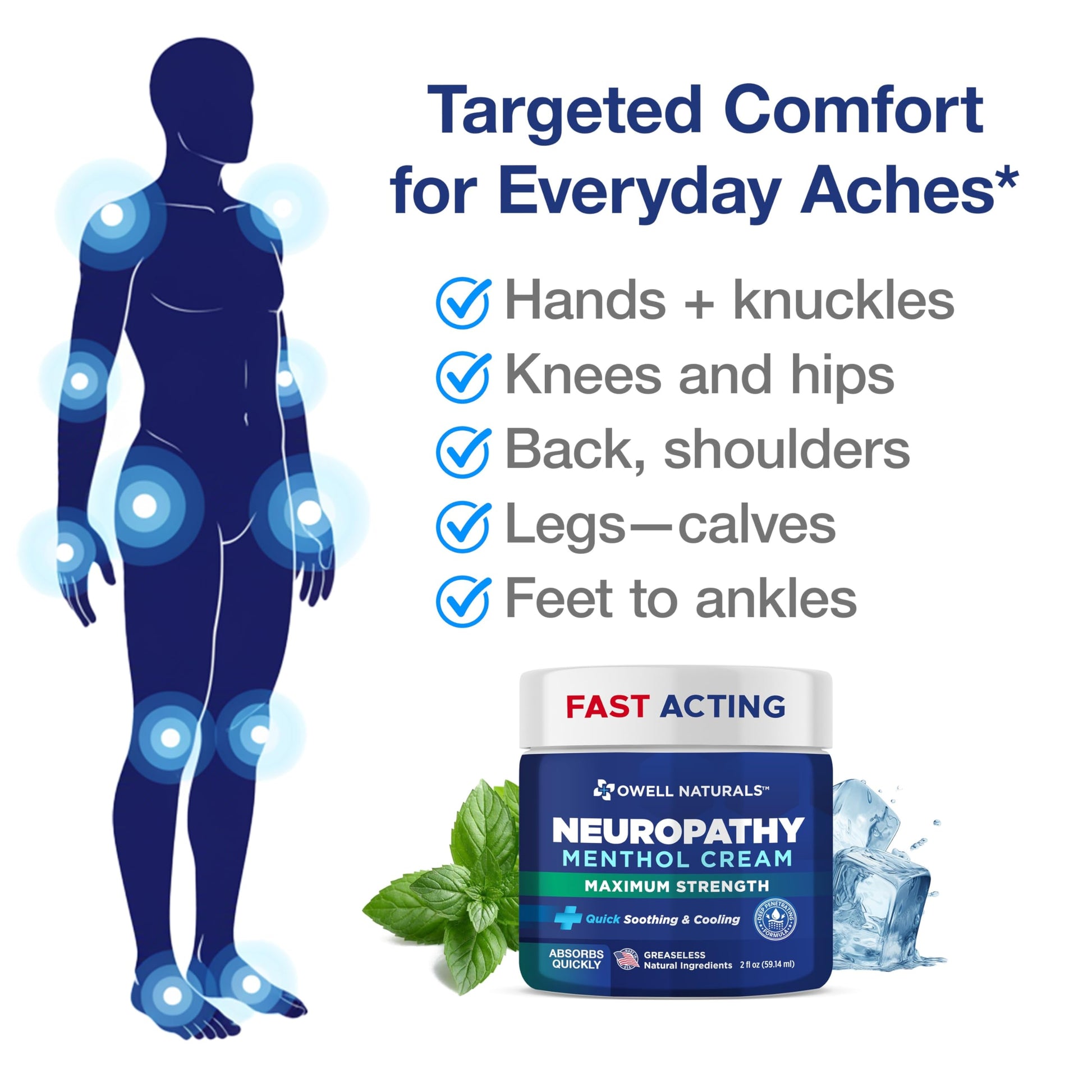 Owell Naturals Neuropathy Cream Extra Strength – Fast Absorbing Cooling for Leg, Feet & Hands – Advanced Soothing Formula with Aloe Vera, Arnica, MSM & Vitamin B6 – Made in USA, 2 fl oz Owell NaturalsAu supplements