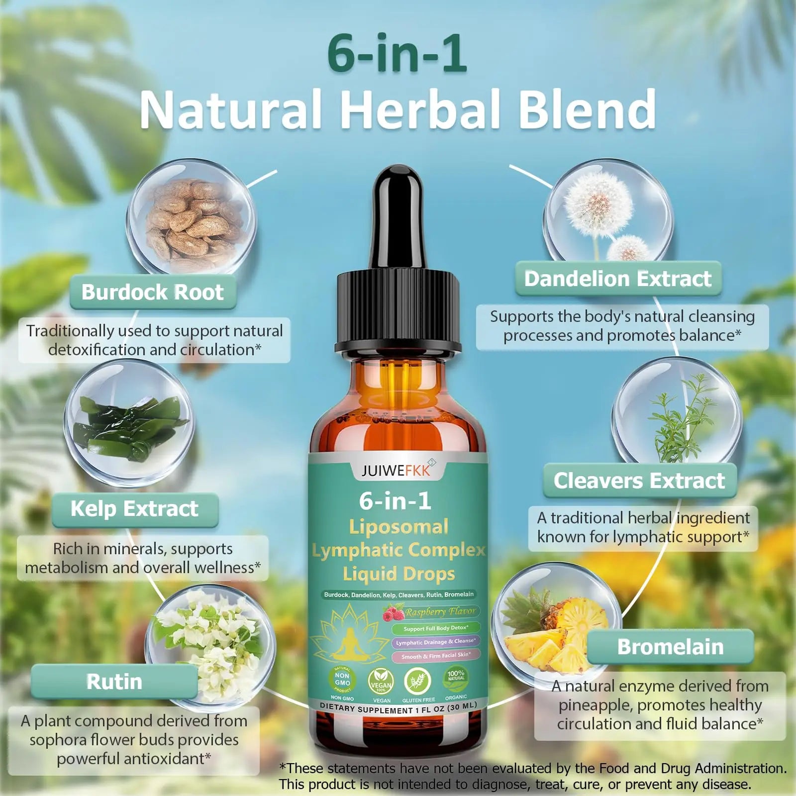 Lymphatic Drainage Drops, 6-IN-1 Lymphatic Complex w. Burdock Dandelion Kelp Cleavers, New Maximum Potency Lymph System Support for Bloat Balance Cortisol Immune Full Body Detox & Skin Vitality JUIWEFKKAu supplements