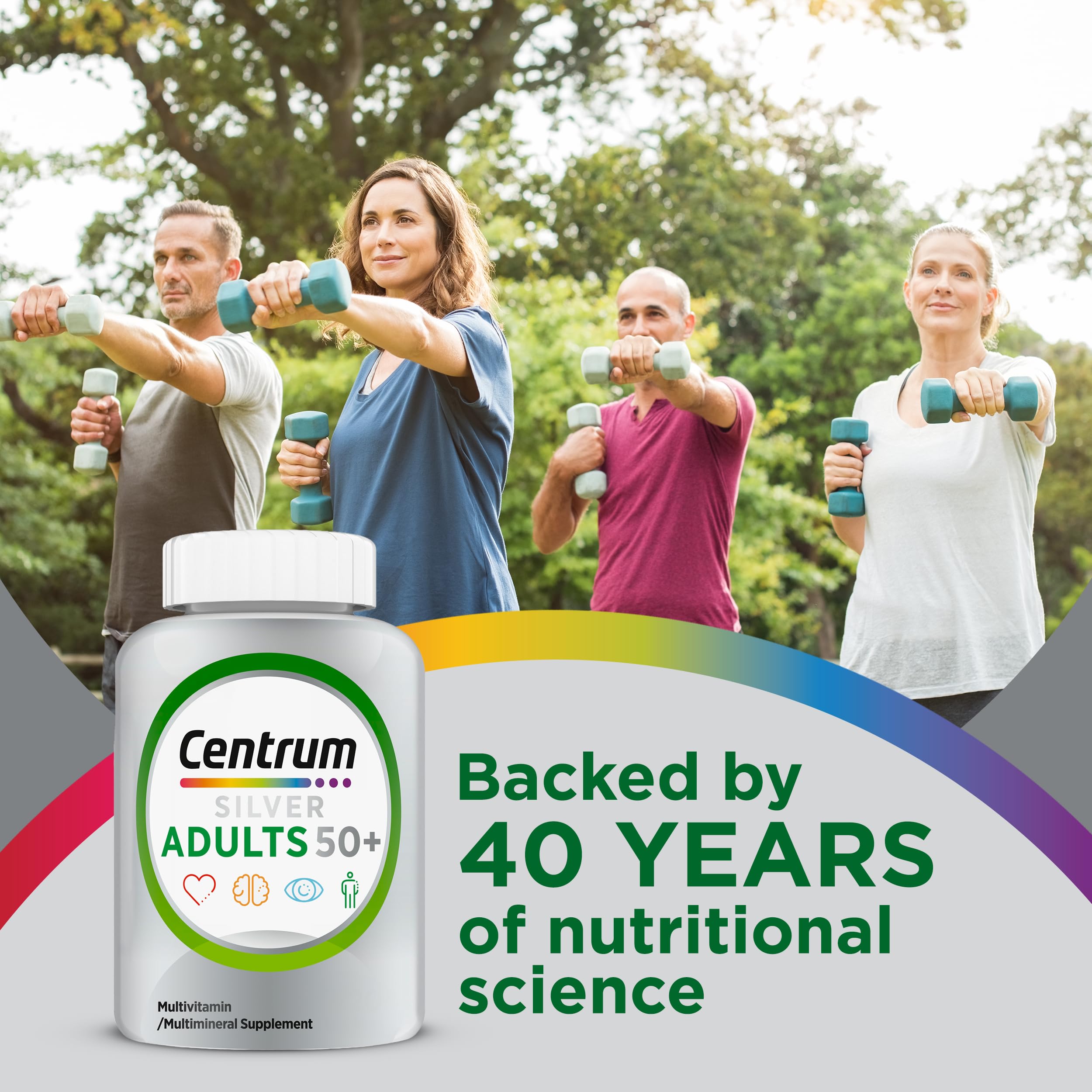 Centrum Silver Multivitamin for Adults 50 Plus, Multivitamin/Multimineral Supplement, Vitamin D3, B Vitamins, Gluten Free, Non-GMO Ingredients