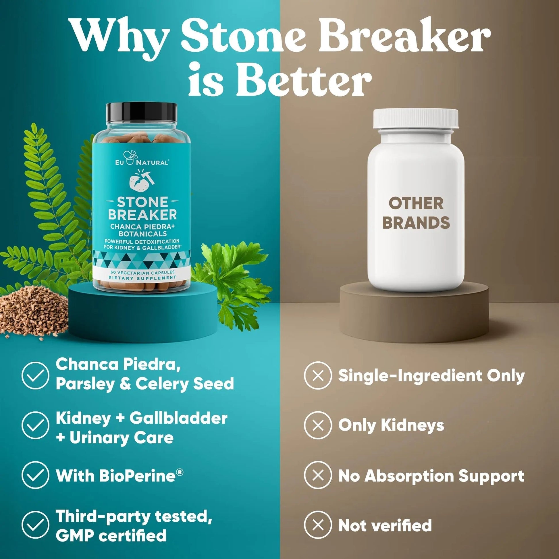 Chanca Piedra Stone Breaker - The Original Stone Breaking Formula with Celery Seed & Parsley - Supports Kidney, Gallbladder & Urinary Tract Cleansing to Help Flush Impurities - 60 Vegetarian Capsules Eu NaturalAu supplements