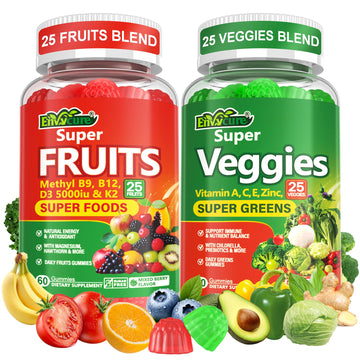 Super Greens Gummies, Daily Green Superfood Supplement w/Spirulina, Chlorella, Mushrooms, Probiotics, Multivitamins, 50+ Super Greens & Veggies Gummies to Boost Immunity, Energy & Gut Health, 120cts EnvyCureAu supplements