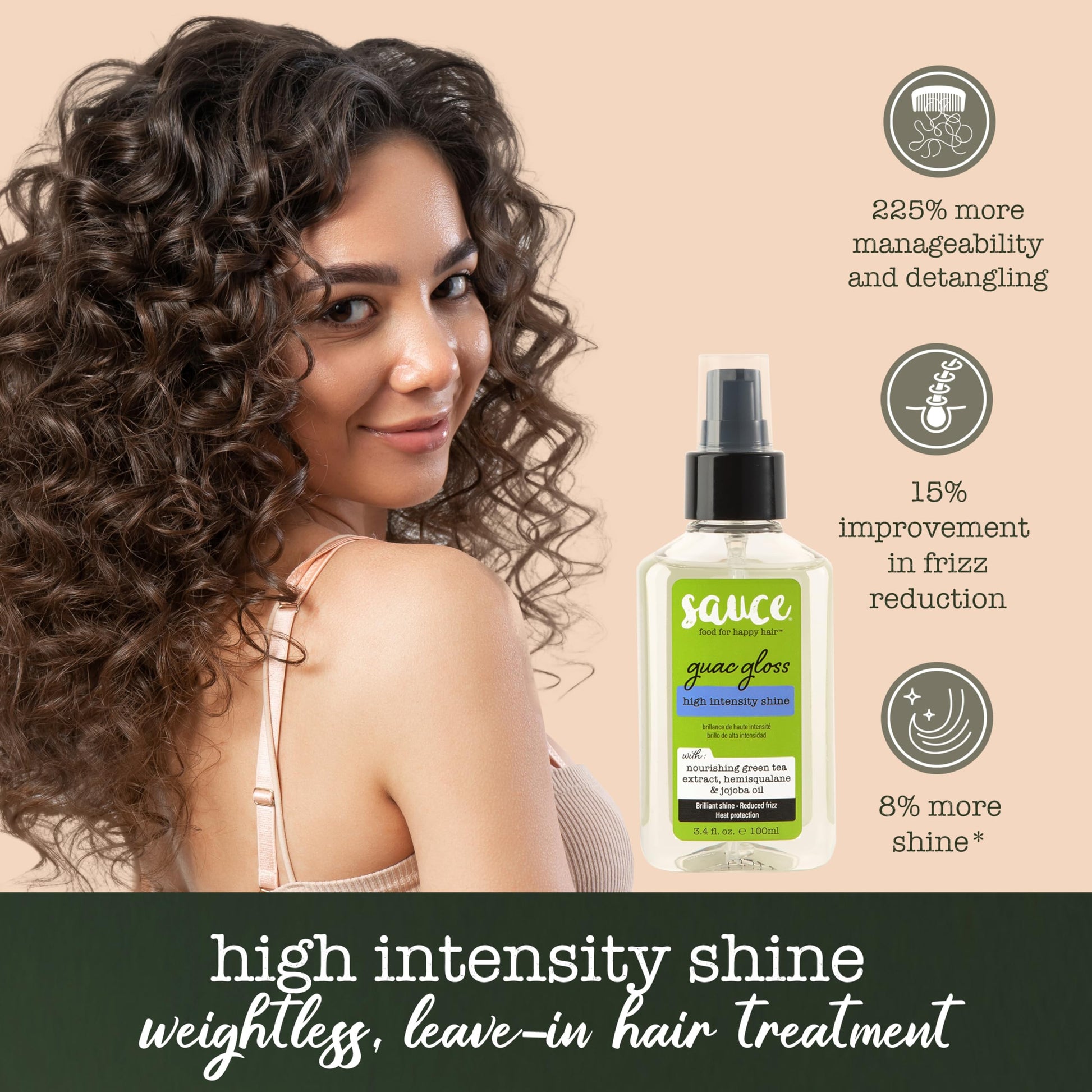 SAUCE BEAUTY Guac Hair Gloss, 3 Fl Oz High Intensity Shine, Jojoba Oil, Green Tea Extract & Squalane to Smooth, Boost Shine & Control Frizz for Sleeker, Softer, More Manageable Hair, Vegan Formula SAUCE BEAUTYAu supplements
