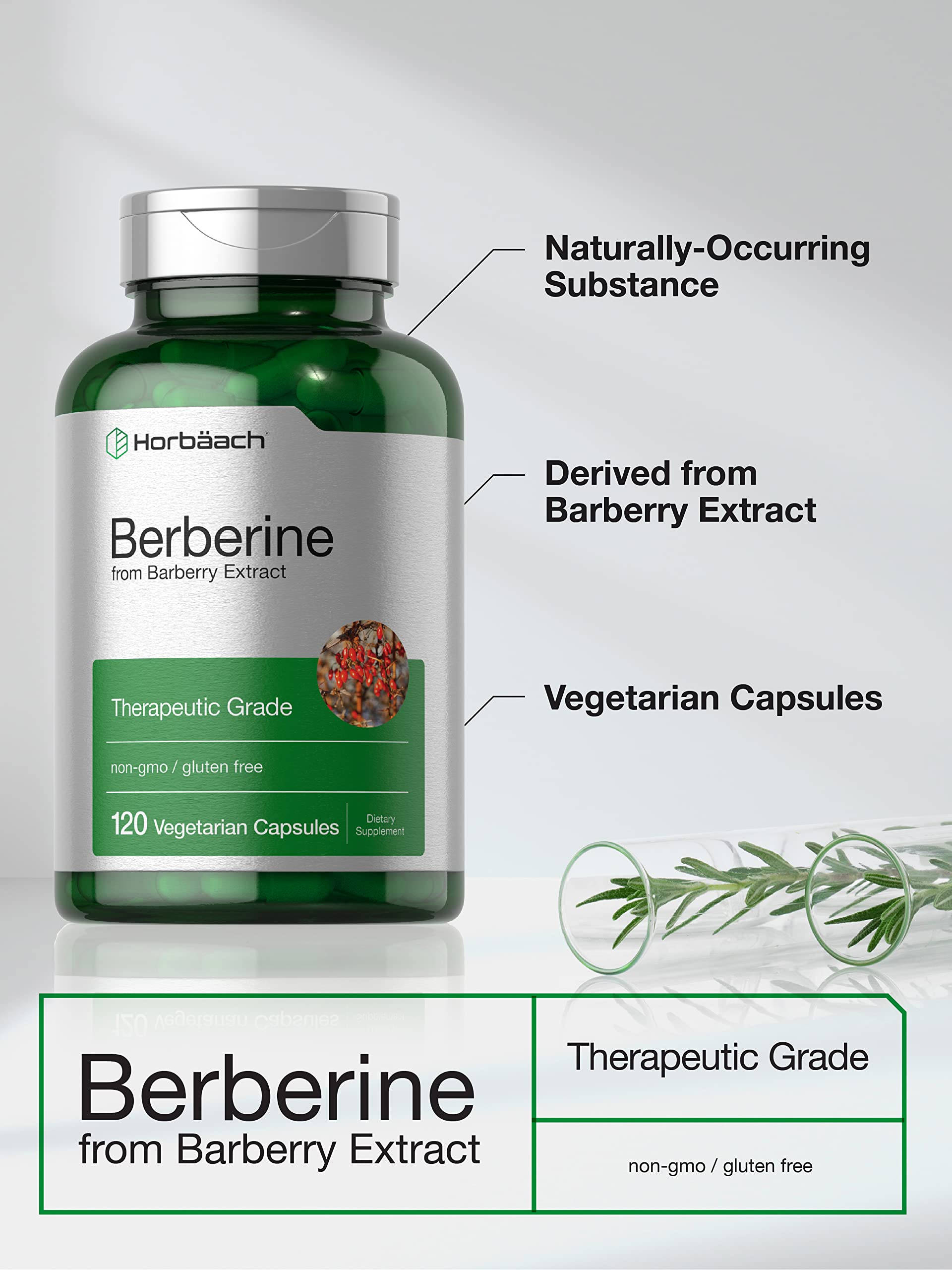 Berberine Supplement | 120 Capsules | Berberine HCl from Barberry Extract | Non-GMO HorbäachAu supplements