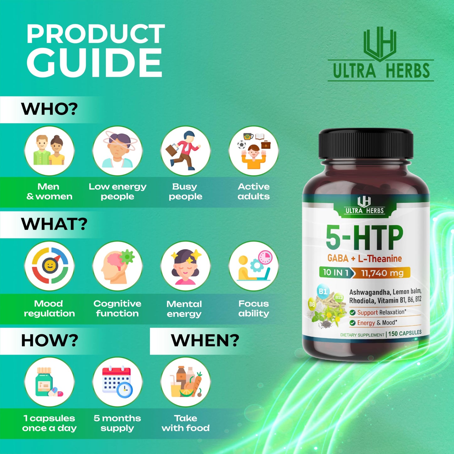 5-HTP Supplement 11,740mg 10 in 1 with GABA, L-Theanine, Ashwagandha, Rhodiola ULTRA HERBSUS supplements