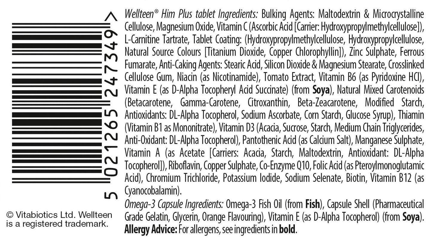 Vitabiotics Wellteen Him Plus Tablets/Capsules, 56 Count (Pack of 1) WellteenUS supplements