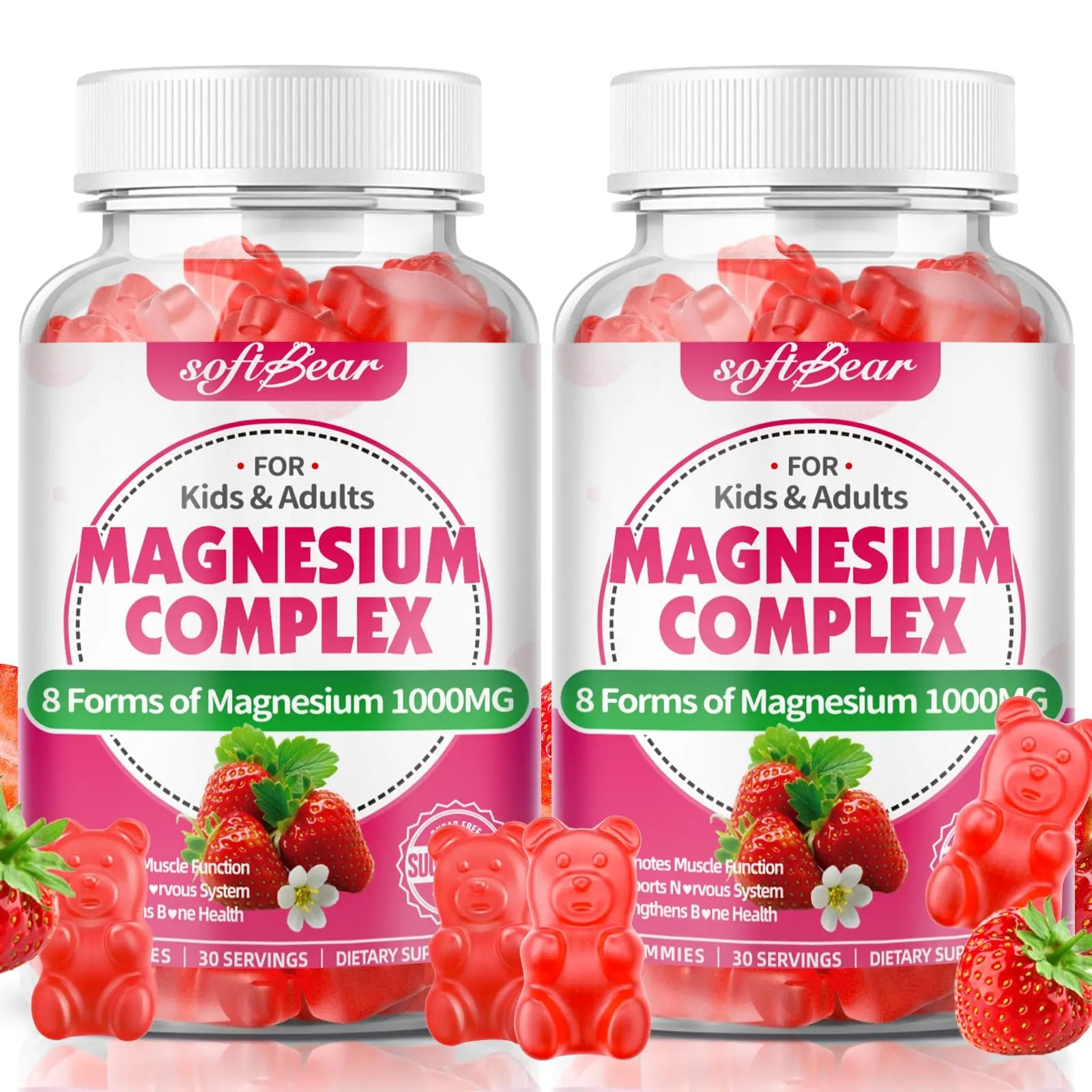 softbear Magnesium Complex Gummies for Women & Men & Kids, 8 in 1 Magnesium Complex Supplement 1000mg-Magnesium Glycinate,Citrate,Malate Supports Calm, Zzz, Muscle Cramp, Strawberry Flavor 120 Count softbearAu supplements