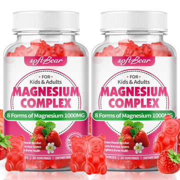 softbear Magnesium Complex Gummies for Women & Men & Kids, 8 in 1 Magnesium Complex Supplement 1000mg-Magnesium Glycinate,Citrate,Malate Supports Calm, Zzz, Muscle Cramp, Strawberry Flavor 120 Count softbearAu supplements