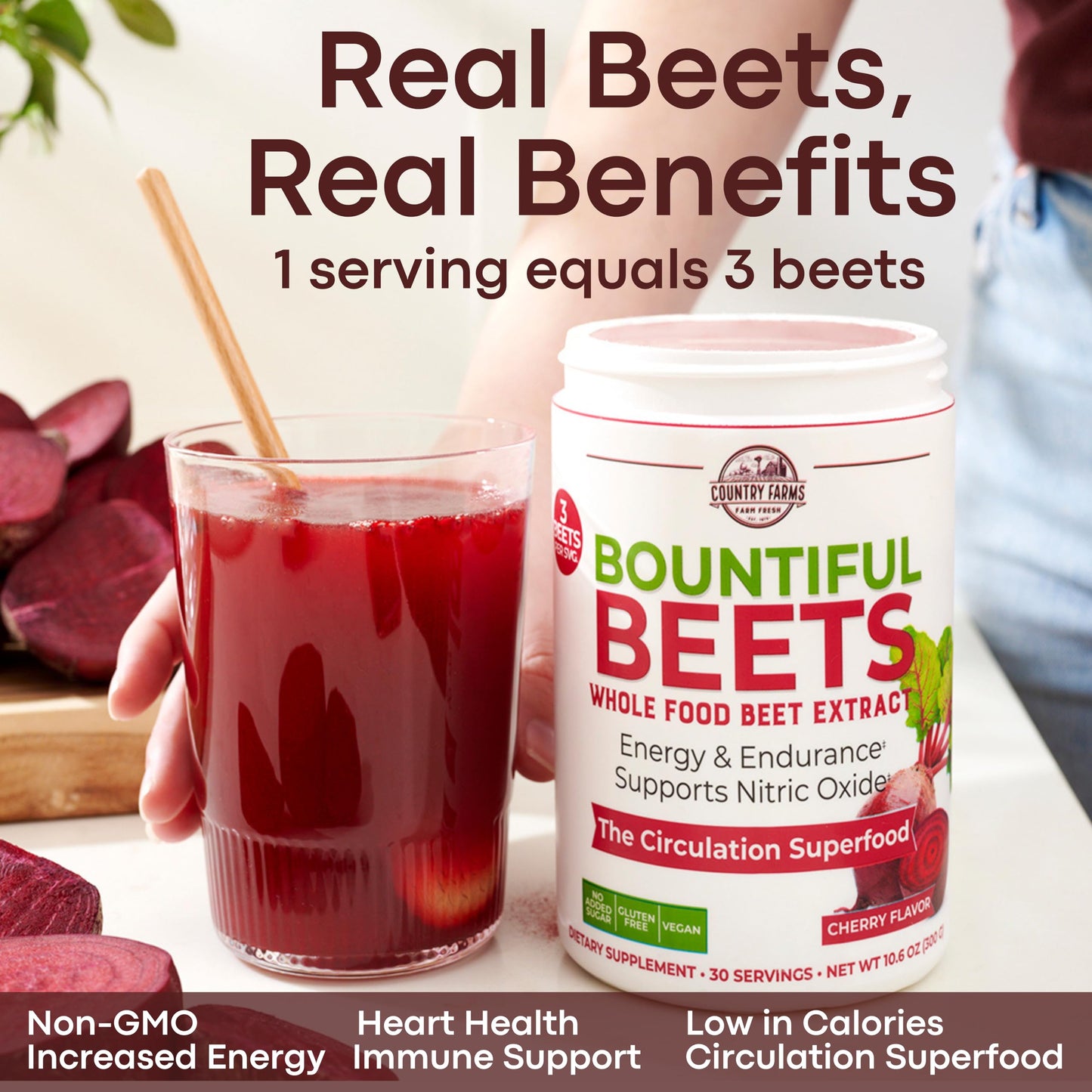 Country Farms Bountiful Beets, Wholefood Beet Extract Superfood, Helps Support Healthy Circulation and Promote Energy Country FarmsUS supplements