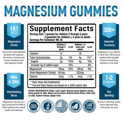 Premium Magnesium Gummies Kids & Adults - Magnesium Citrate for Digestion Support Purely OptimalUS supplements