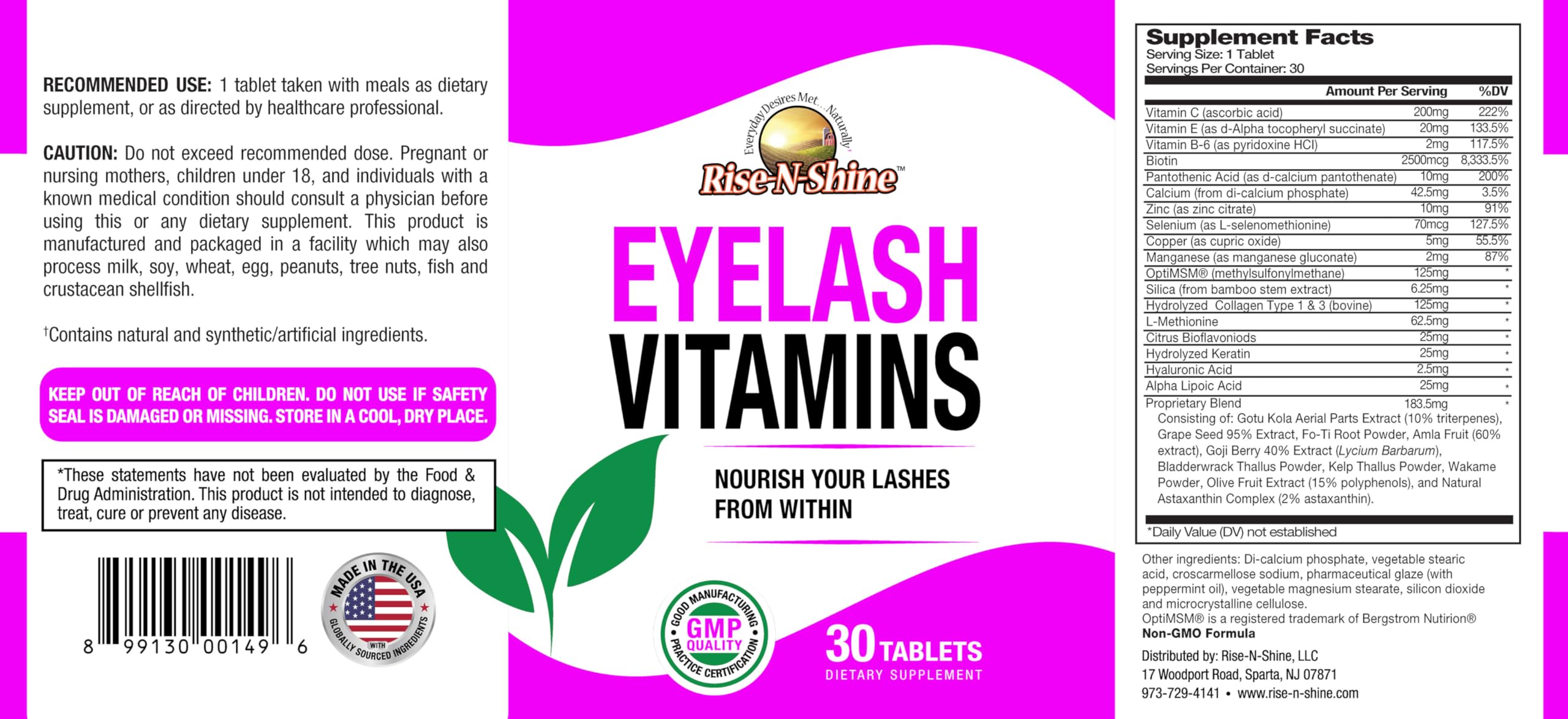 Rise-N-Shine Eyelash Growth Vitamins, Premium Lash Strengthening Supplement with Collagen, Keratin 30 Day Supply Rise-N-ShineAu supplements