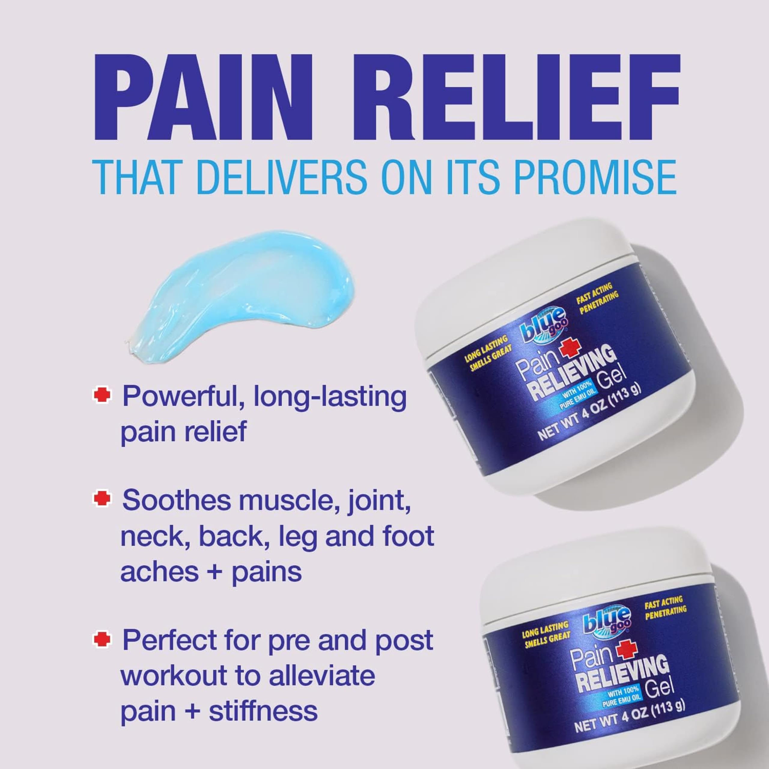 Blue Goo Pain Relieving Gel – Relief for Back, Neck, Muscle and Joint Pain, Fast-Acting Cooling and Soothing Relief with 100% Pure Emu Oil, 4 oz (1 Pack) Blue GooAu supplements