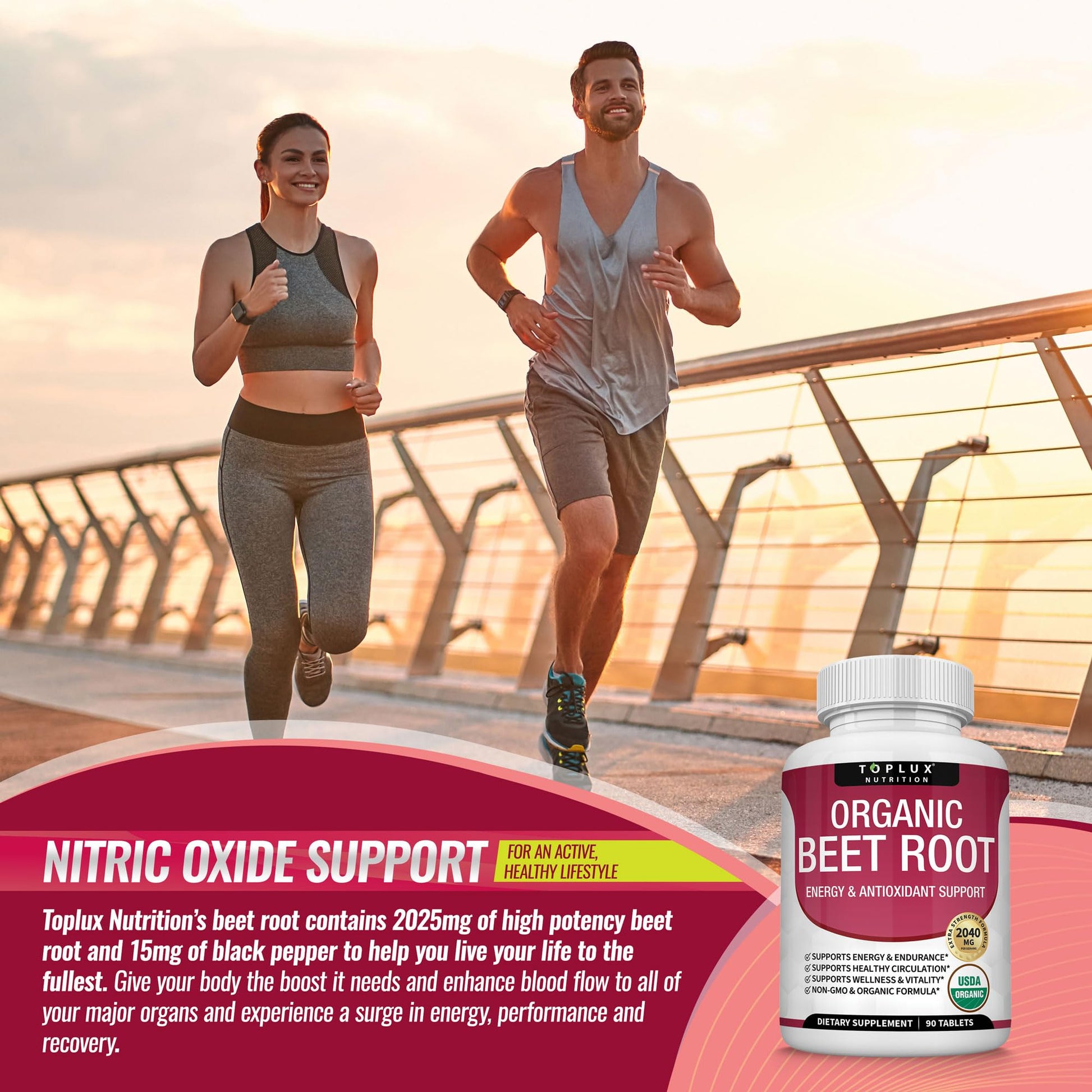 Organic Beet Root Powder Tablets - 2040mg Natural Nitric Oxide Beets to Support, Energy TopluxAu supplements