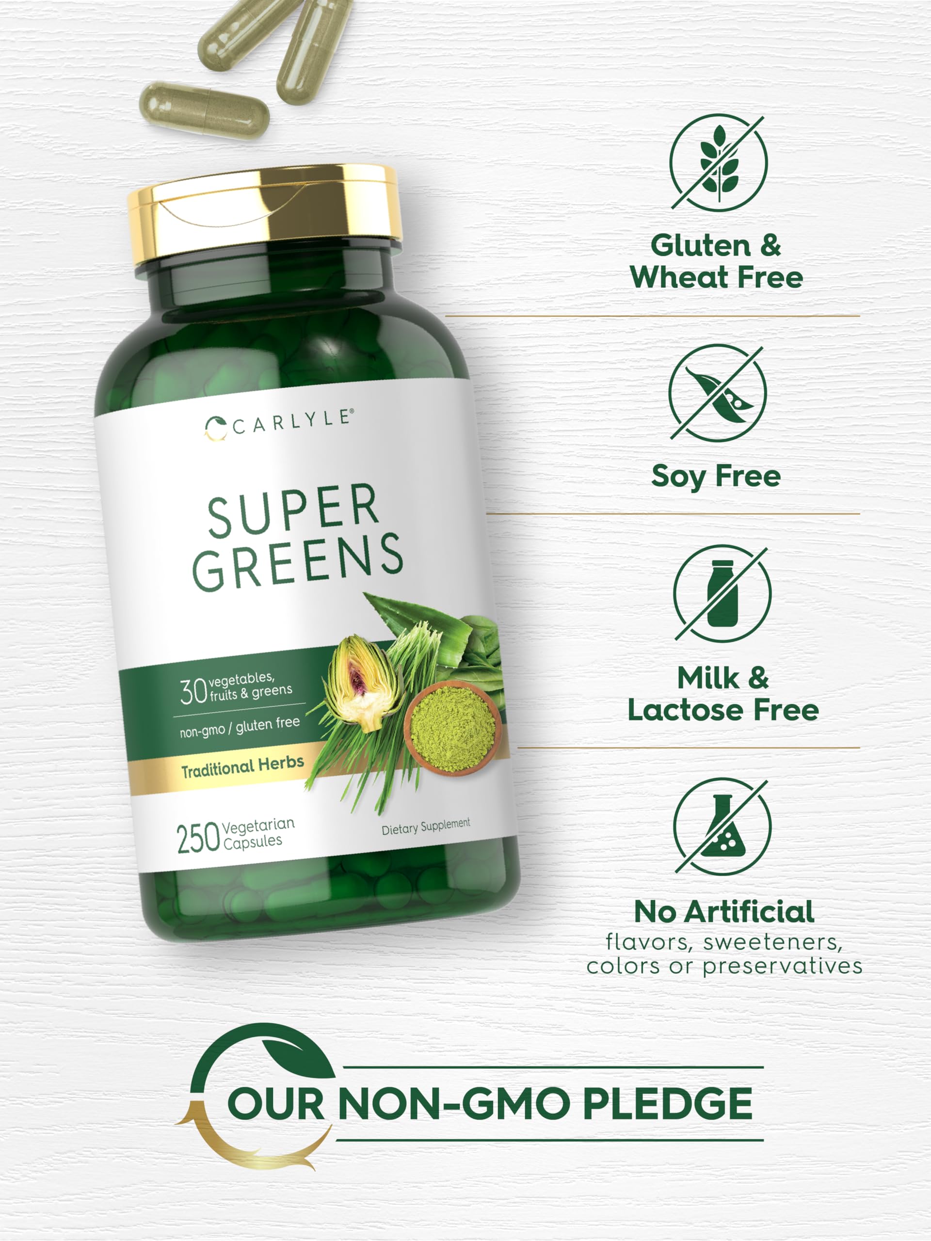 Carlyle Super Greens Capsules | 250 Count | Blend of 13 Vegetables and Greens Plus 17 Fruits | Non-GMO & Gluten Free Supplement CarlyleAu supplements