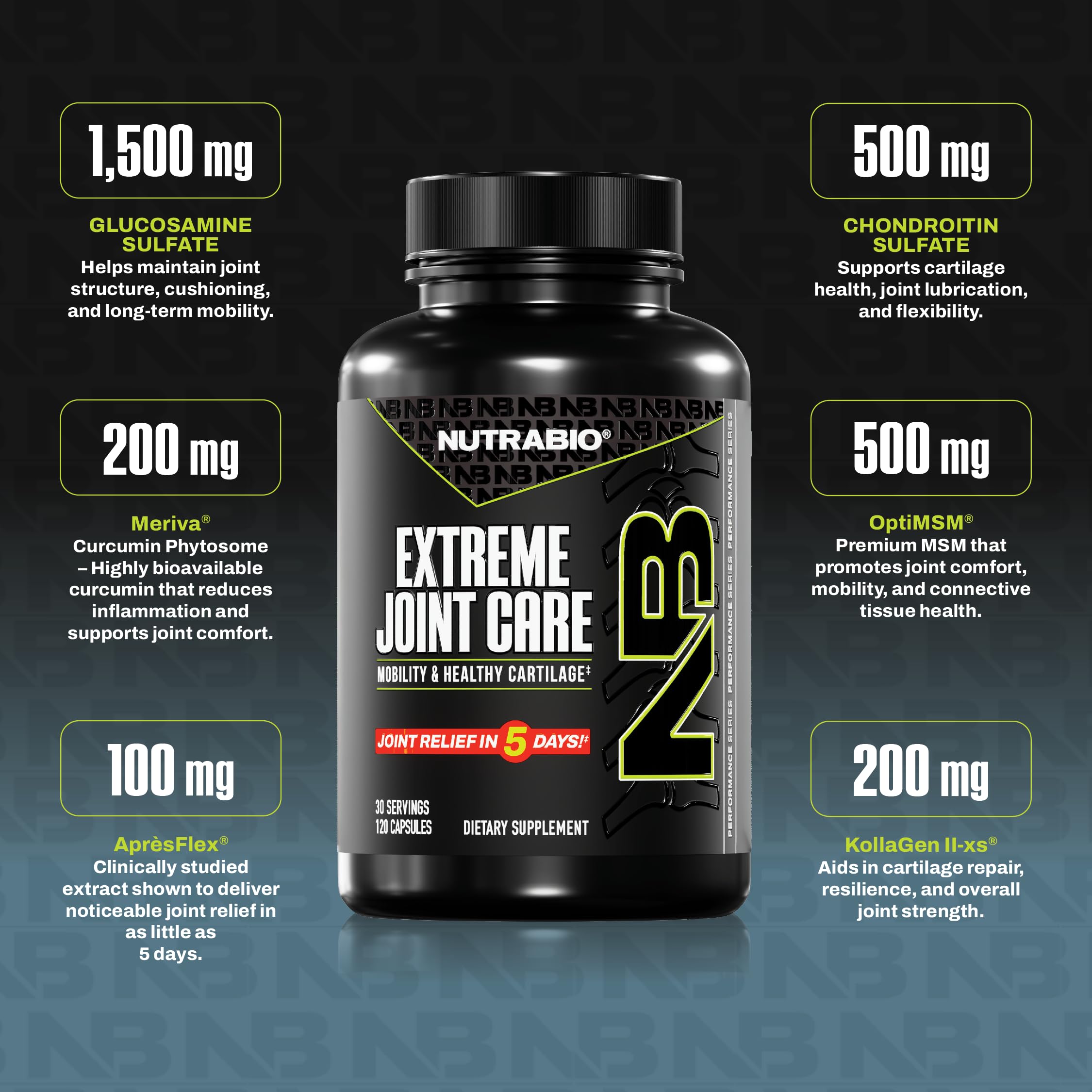 NutraBio Extreme Joint Care - Joint Support Supplement - Joint Health Supplement, Supports Joints, Mobility, and Cartilage - 120 Capsules NutraBioAu supplements